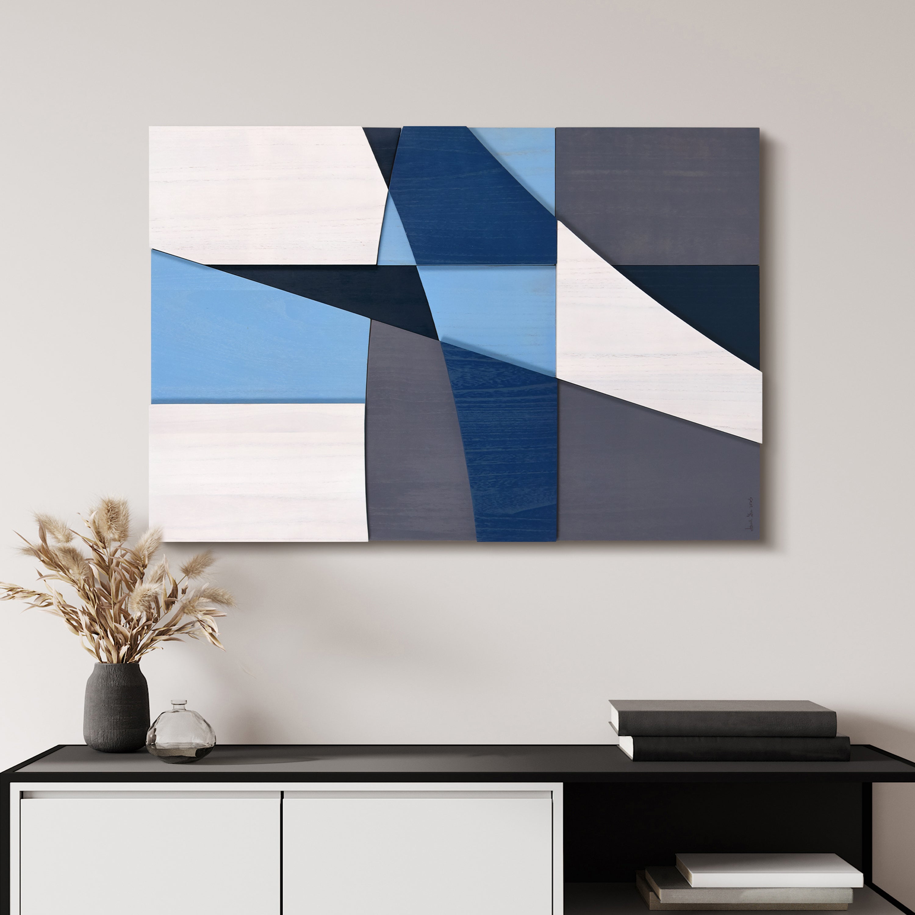 "Whispers of Blues I" Hand Made & Hand Finished Solid Paulownia Wood Abstracts Wall Art