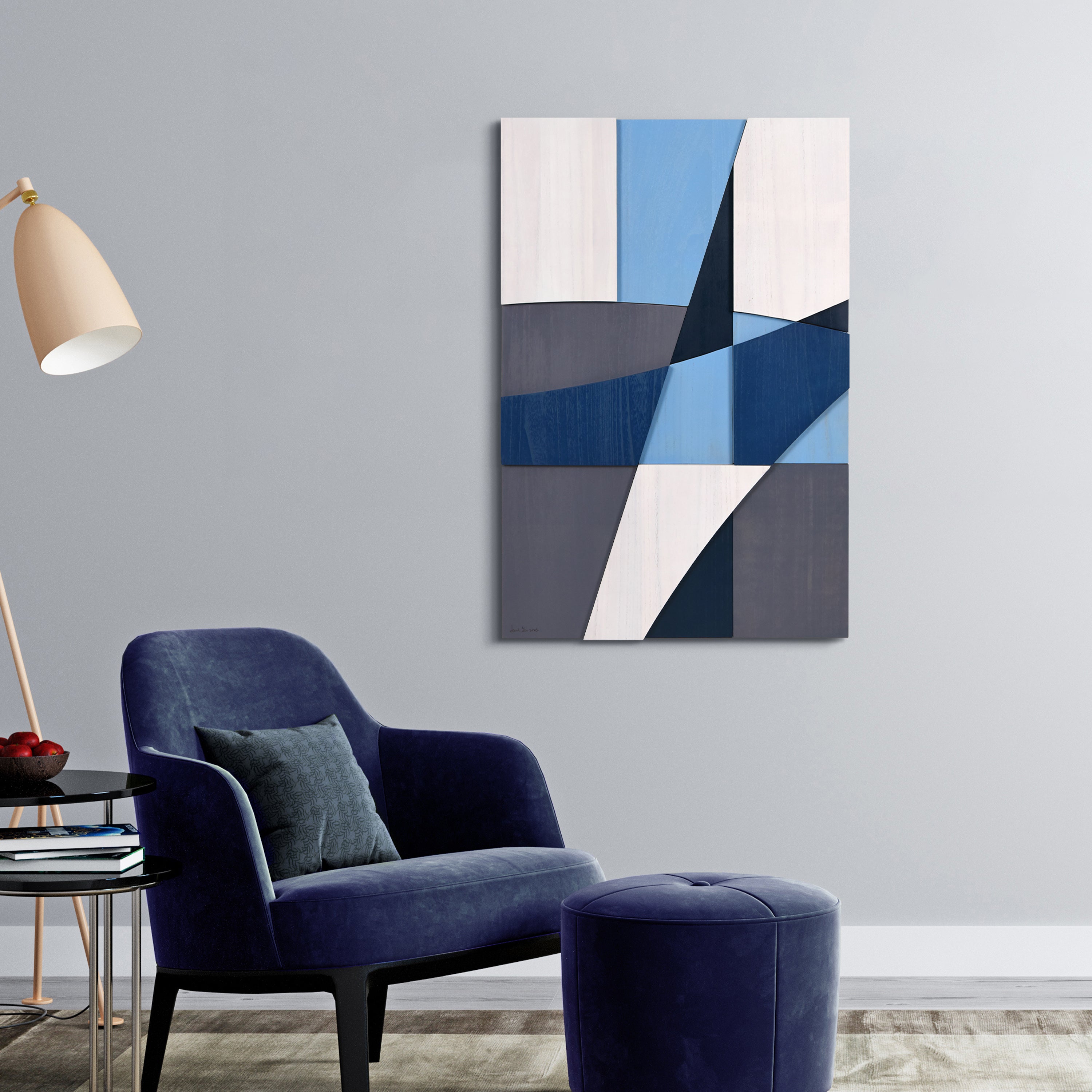 "Whispers of Blues I & II Set" Hand Made & Hand Finished Solid Paulownia Wood Abstracts Wall Art