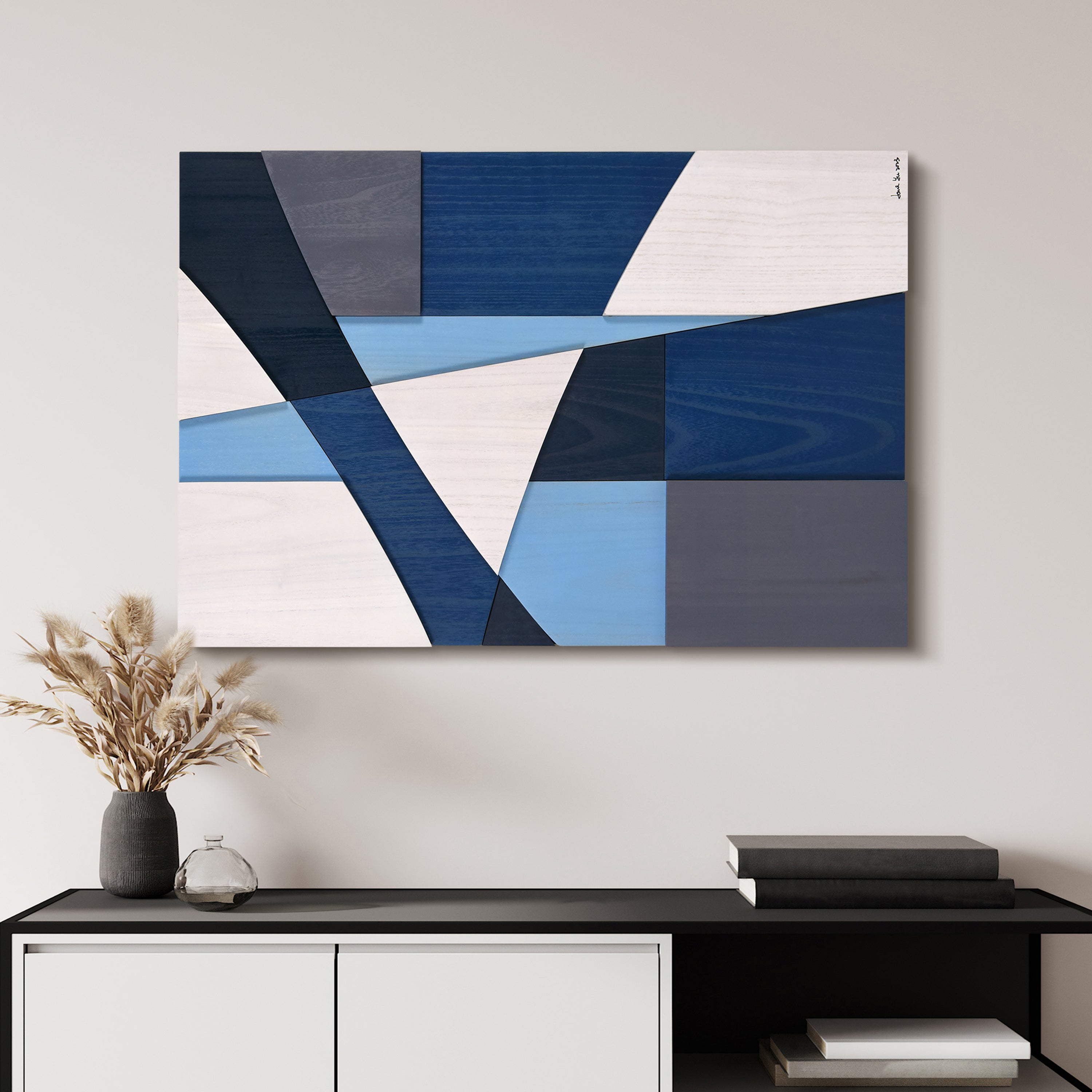 "Whispers of Blues II" Hand Made & Hand Finished Solid Paulownia Wood Abstracts Wall Art