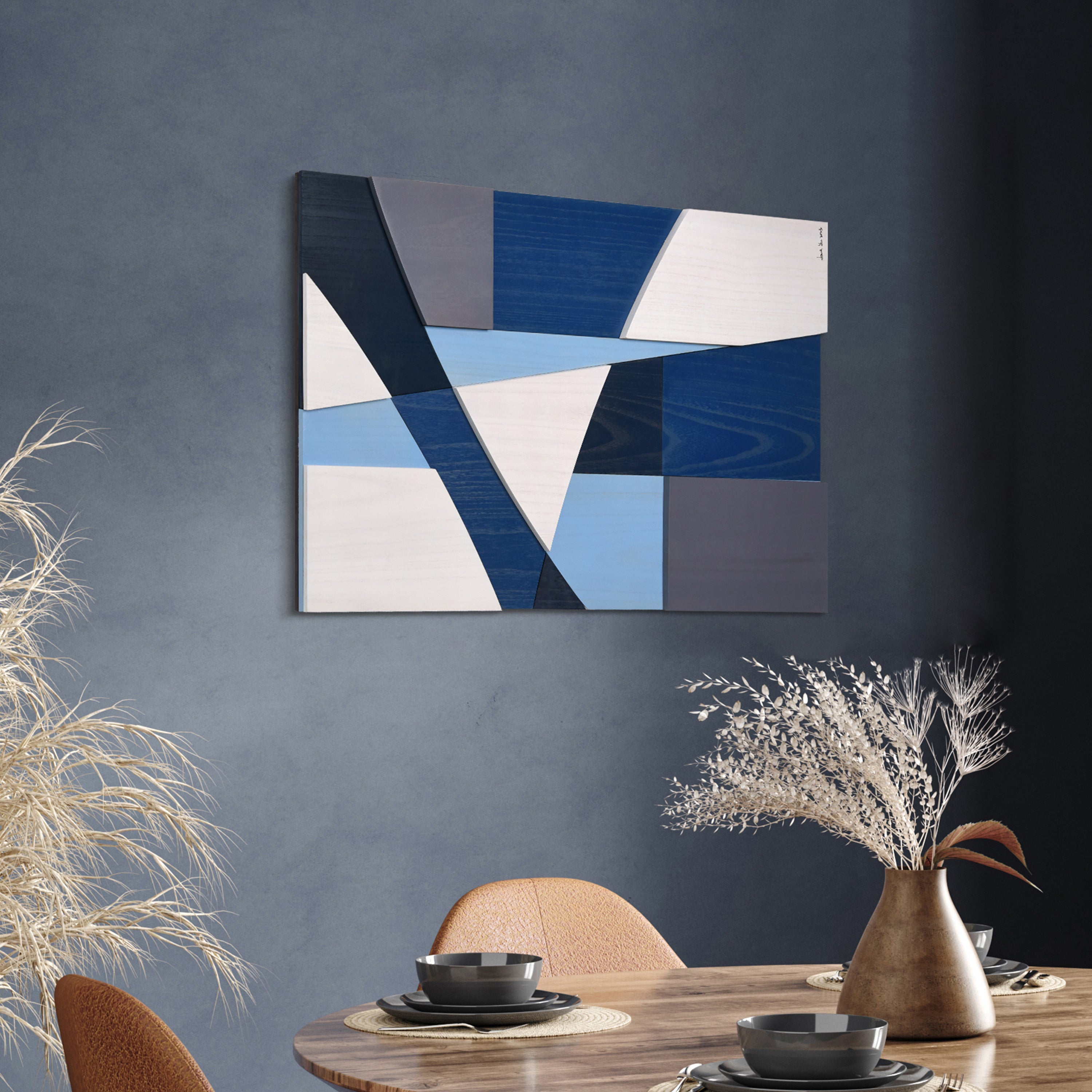 "Whispers of Blues II" Hand Made & Hand Finished Solid Paulownia Wood Abstracts Wall Art