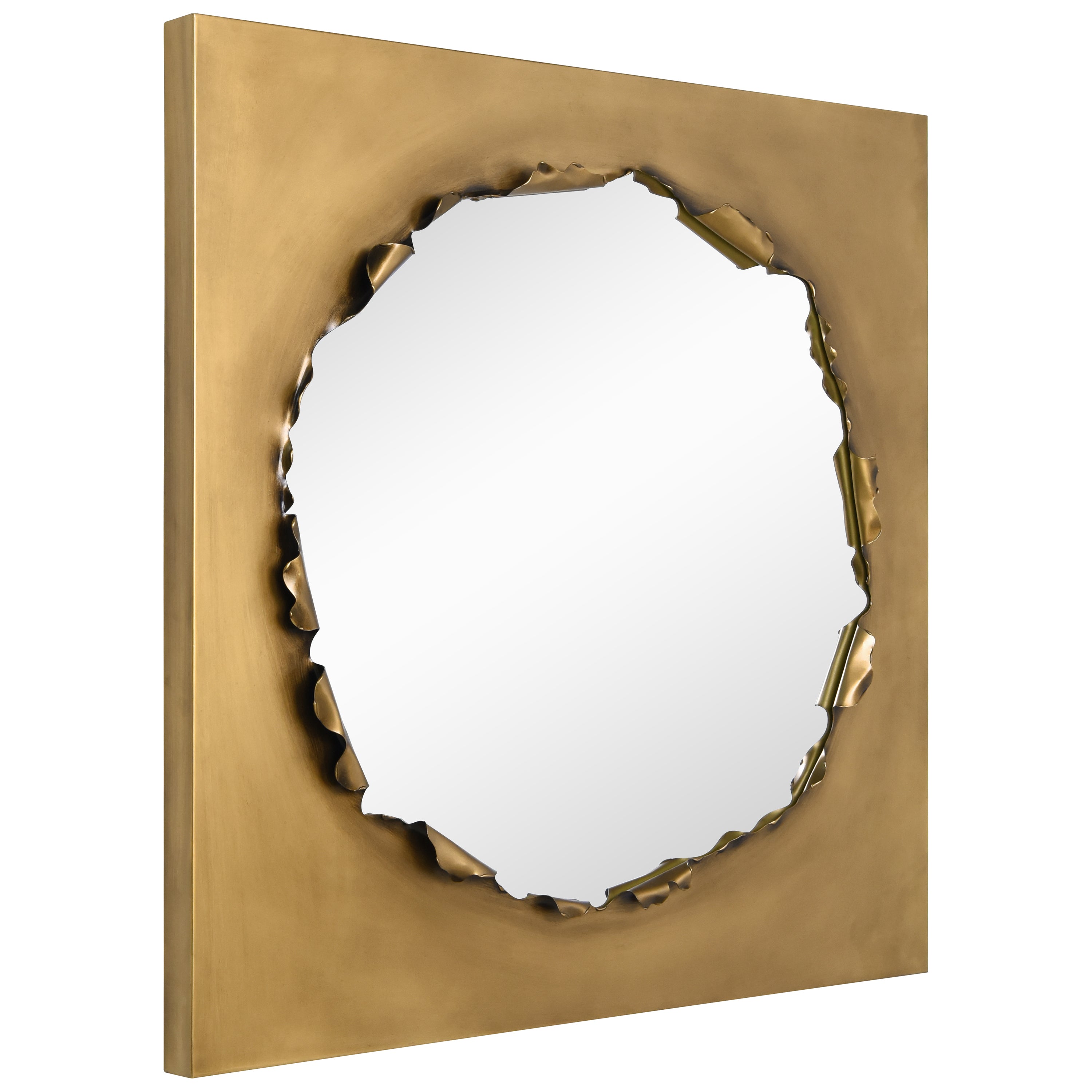 "Antique Gold Torn Edge Square Mirror", 36"x36" Mirror Featuring a 4.8" Brushed Antique Gold Iron Frame with a Unique Torn Edge Design