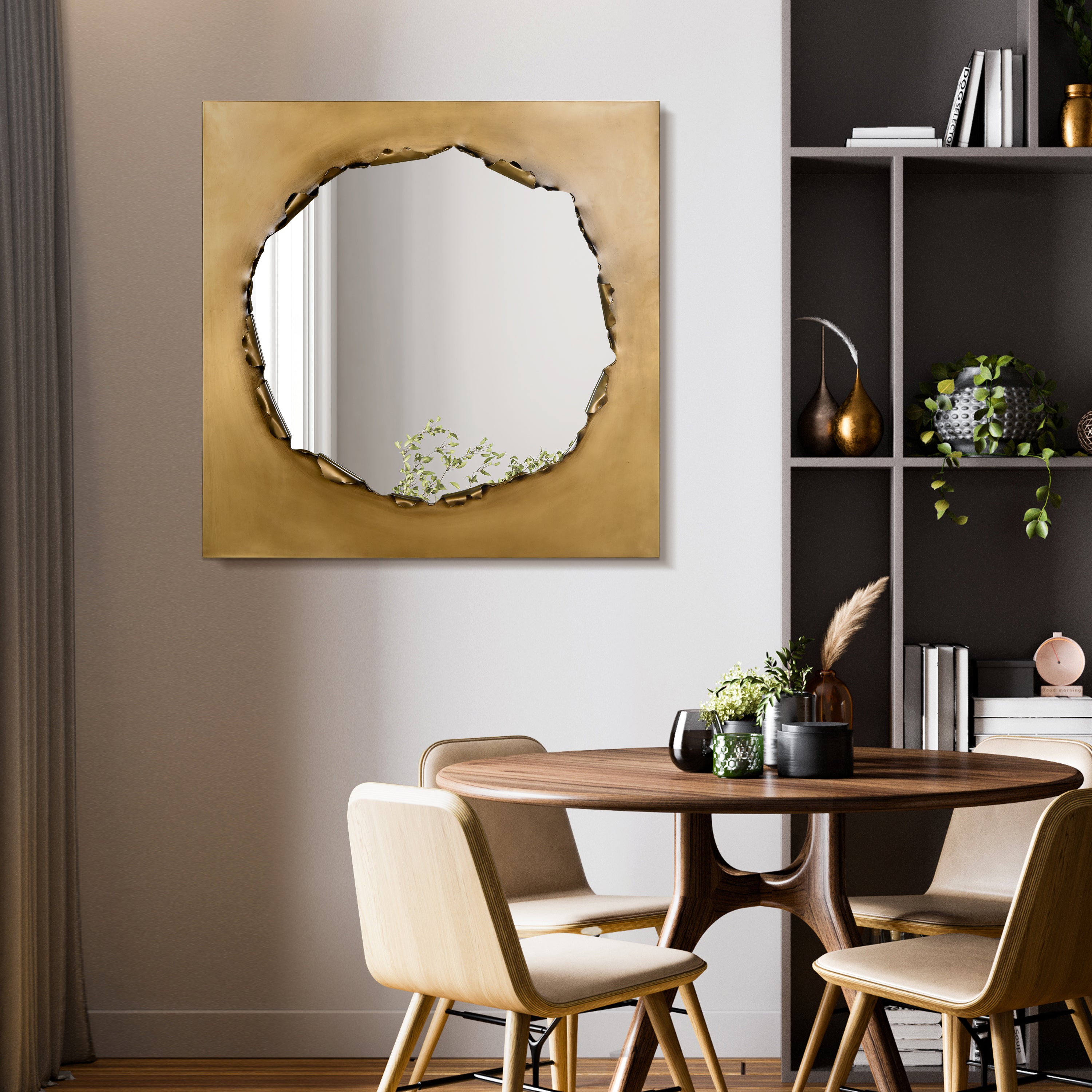 "Antique Gold Torn Edge Square Mirror", 36"x36" Mirror Featuring a 4.8" Brushed Antique Gold Iron Frame with a Unique Torn Edge Design