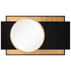 "Modern Elegance Gold and Black Wall Mirror", 37"x65", Beveled Center Round Mirror Featuring a  Black and Gold Foiled Iron Frame