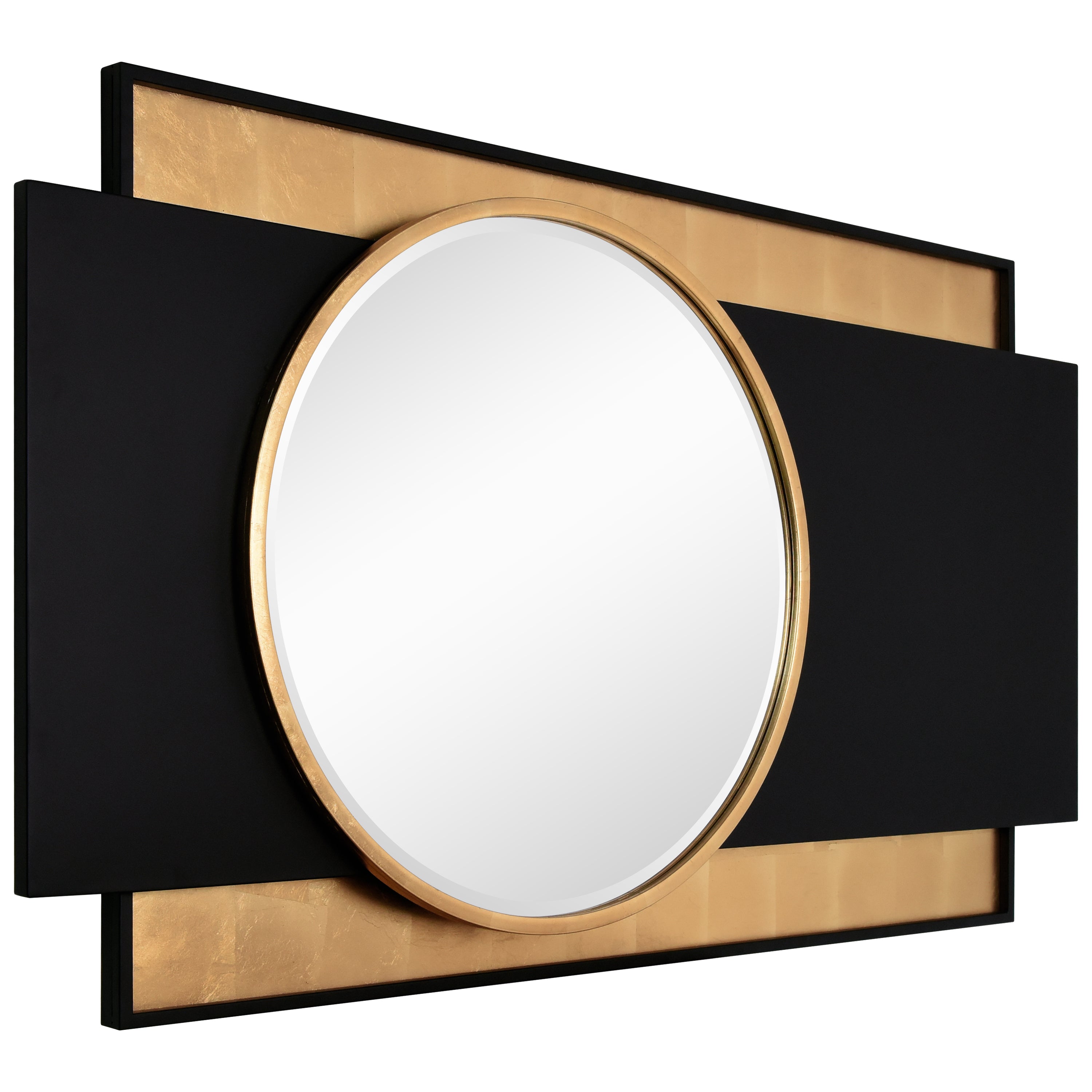 "Modern Elegance Gold and Black Wall Mirror", 37"x65", Beveled Center Round Mirror Featuring a  Black and Gold Foiled Iron Frame