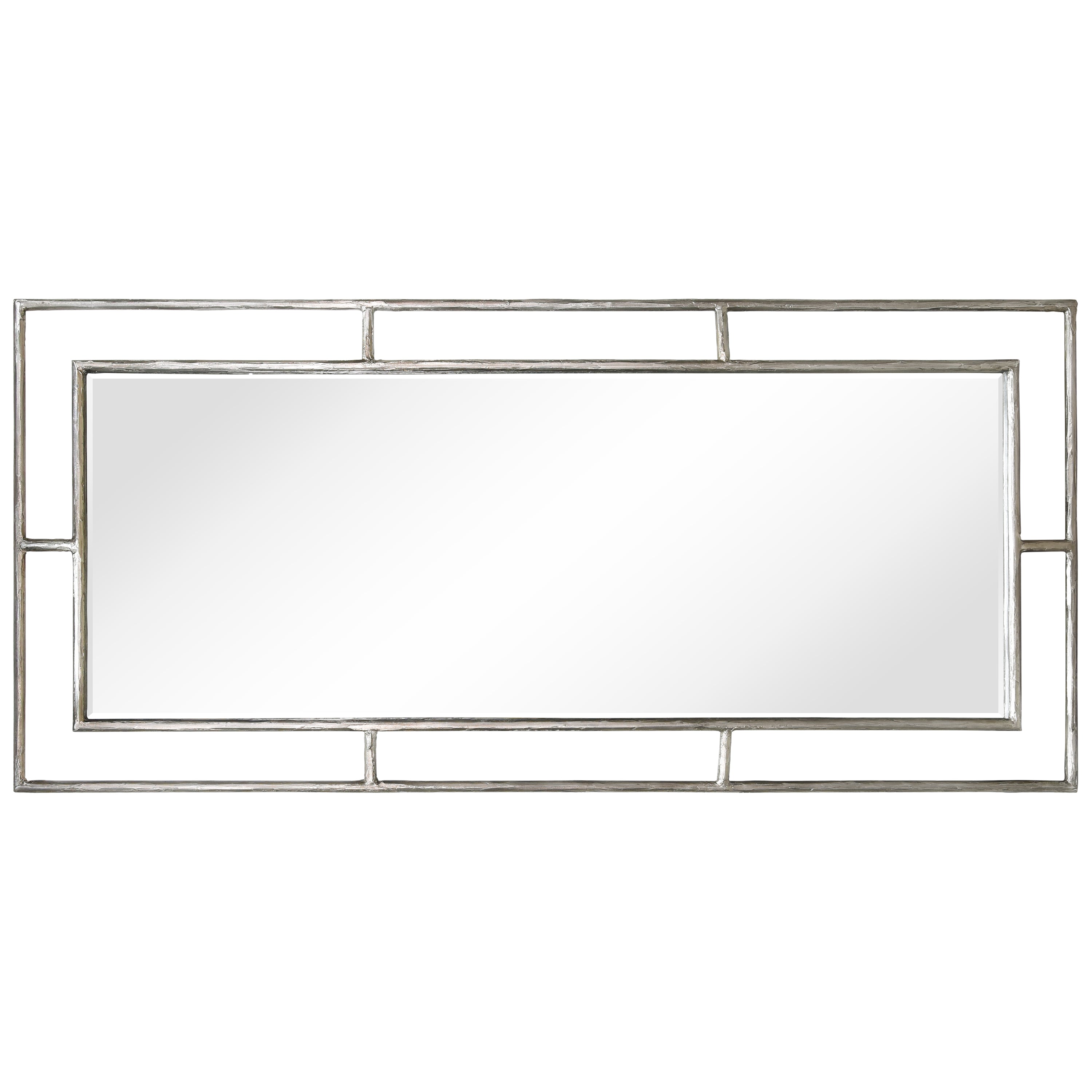 "Antique Champagne Rectangular Wall Mirror",38"x82", Beveled Mirror Featuring a Silver Foiled and Antique Champagne Finished Iron Pipe Frame