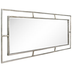 "Antique Champagne Rectangular Wall Mirror",38"x82", Beveled Mirror Featuring a Silver Foiled and Antique Champagne Finished Iron Pipe Frame