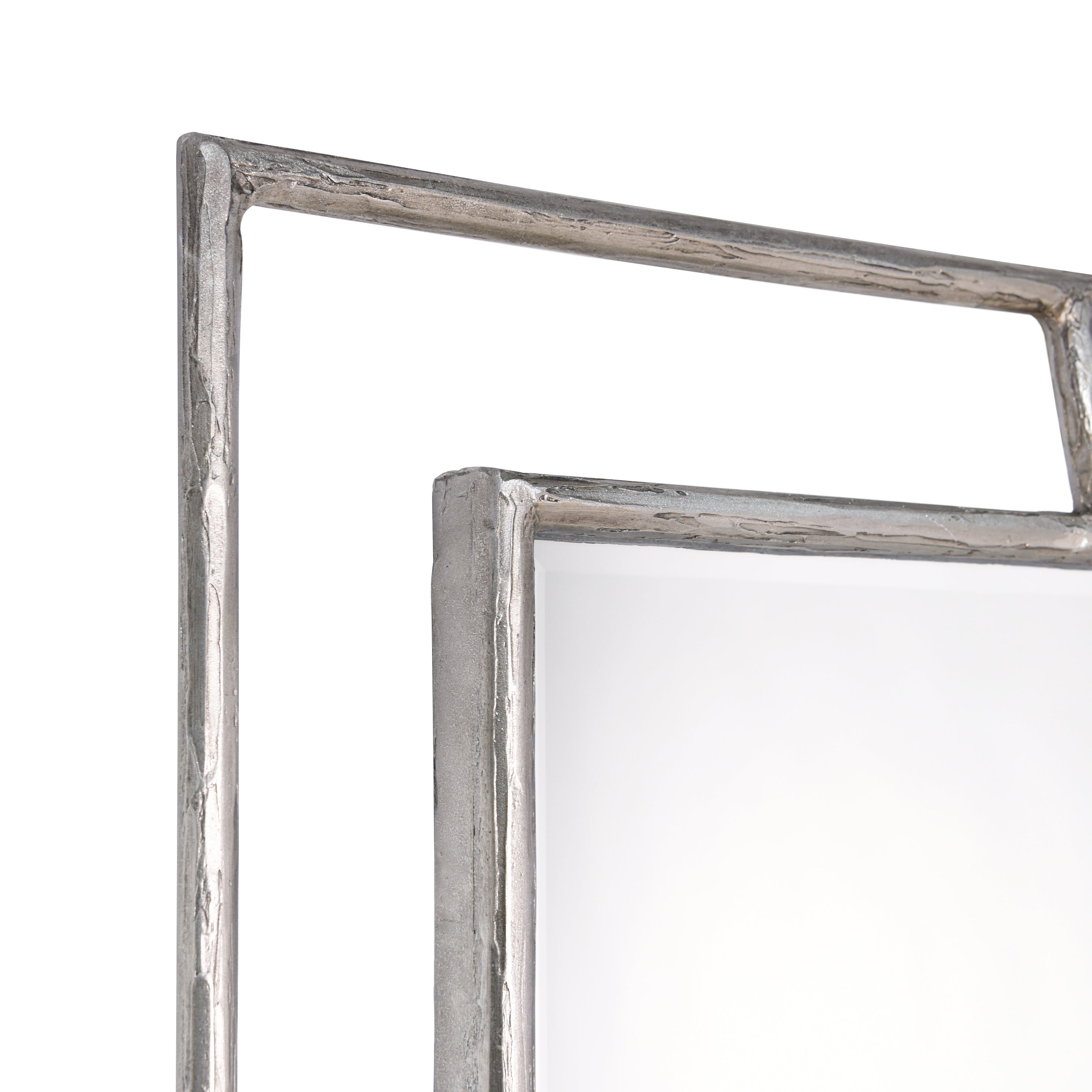 "Antique Champagne Rectangular Wall Mirror",38"x82", Beveled Mirror Featuring a Silver Foiled and Antique Champagne Finished Iron Pipe Frame