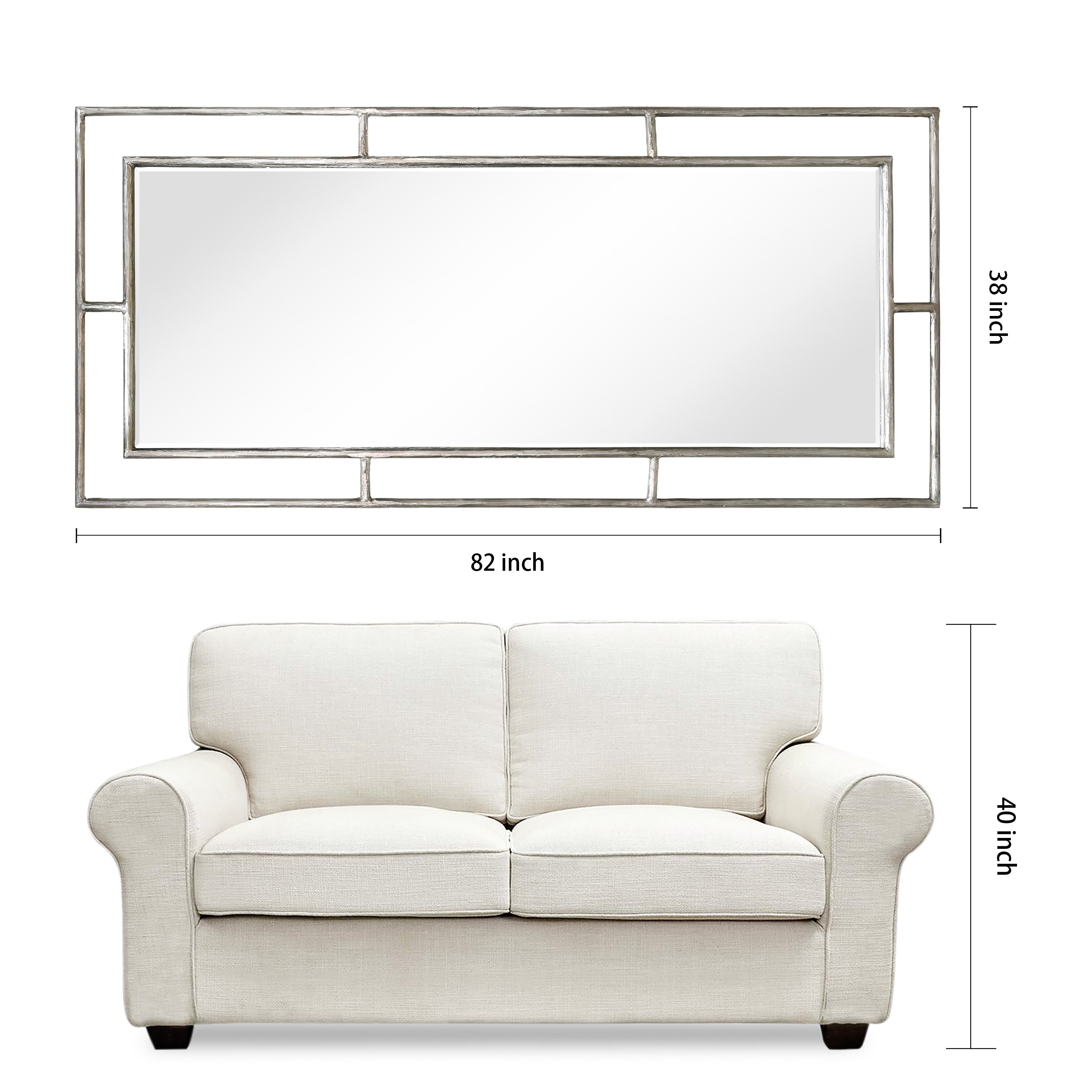 "Antique Champagne Rectangular Wall Mirror",38"x82", Beveled Mirror Featuring a Silver Foiled and Antique Champagne Finished Iron Pipe Frame