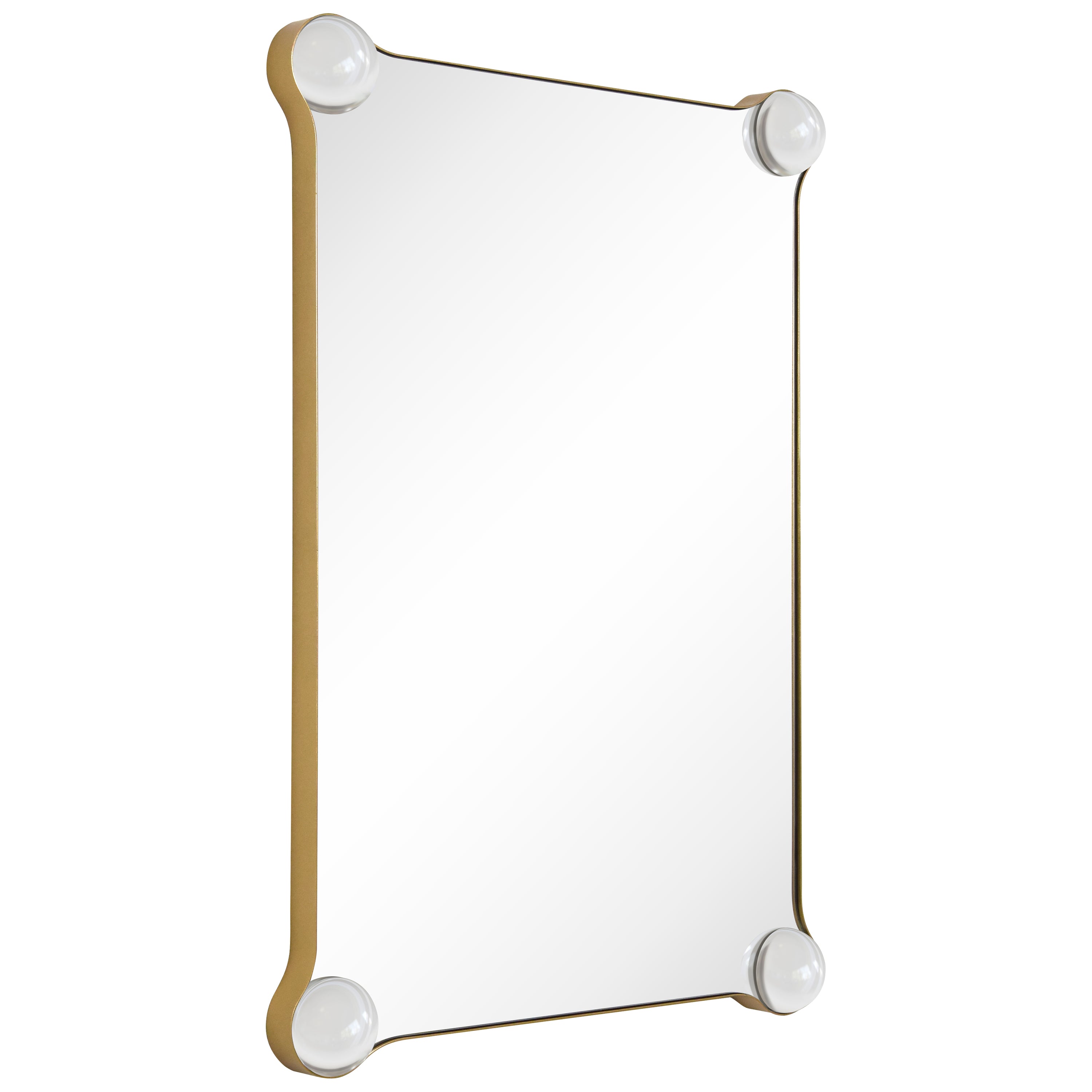 "Elegance Rectangular Wall Mirror", 27"x39" Featuring 3" Half Sphere Corner Glass Embellishment, on Gold Iron Frame