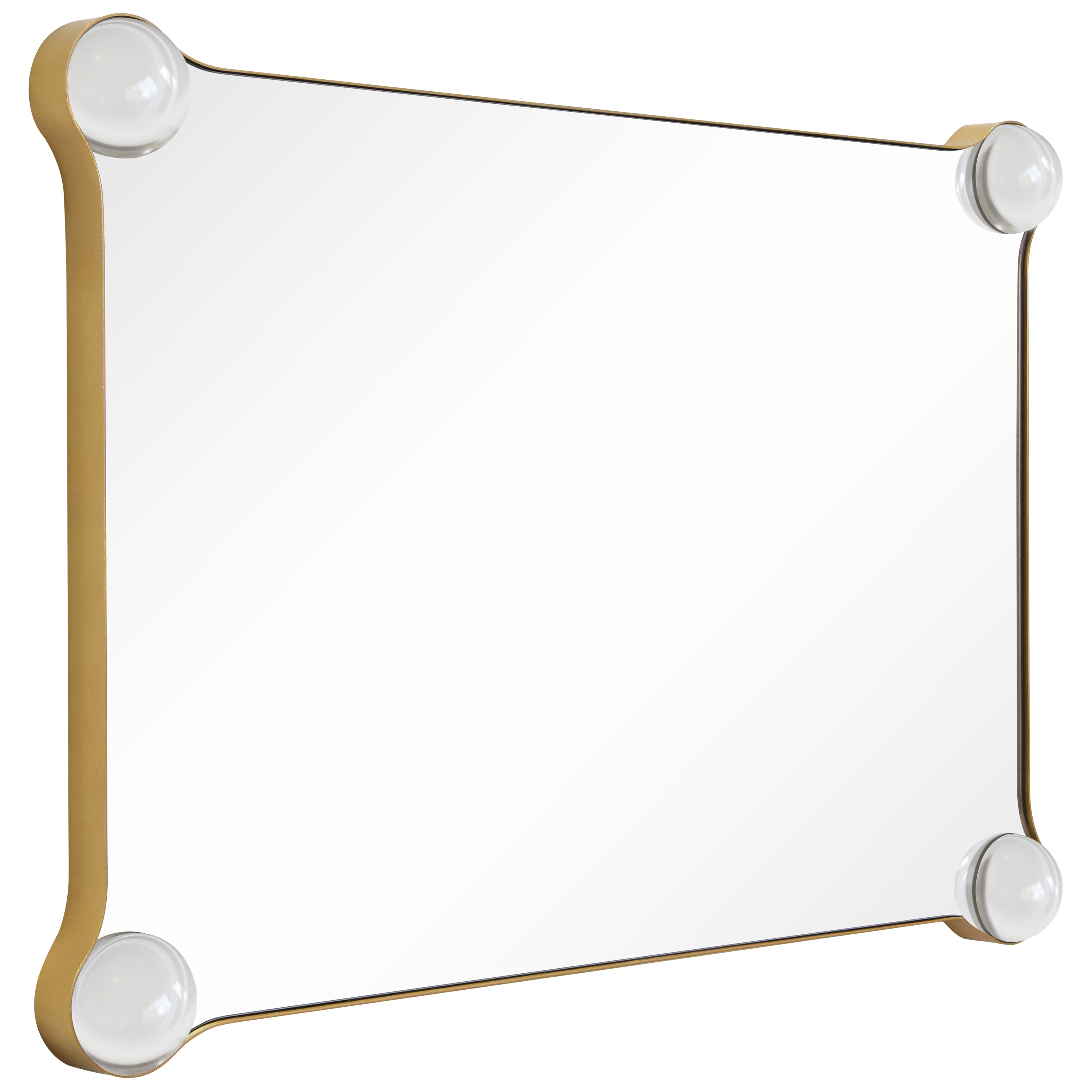 "Elegance Rectangular Wall Mirror", 27"x39" Featuring 3" Half Sphere Corner Glass Embellishment, on Gold Iron Frame