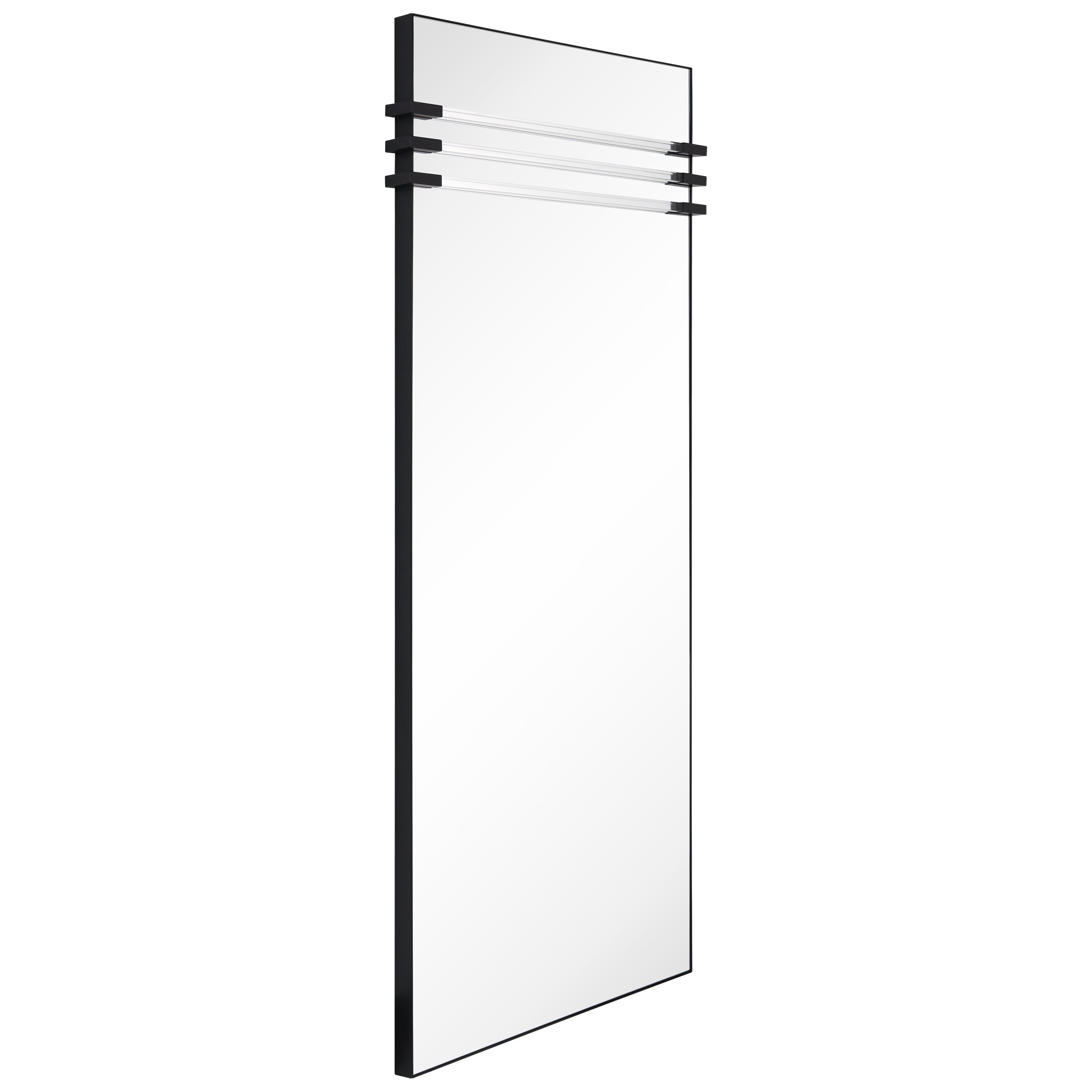 "Acrylic Accent Rectangular Wall Mirror",30"x72" Mirror Featuring Three Clear Acrylic Accent Rails, on a Black Iron Frame