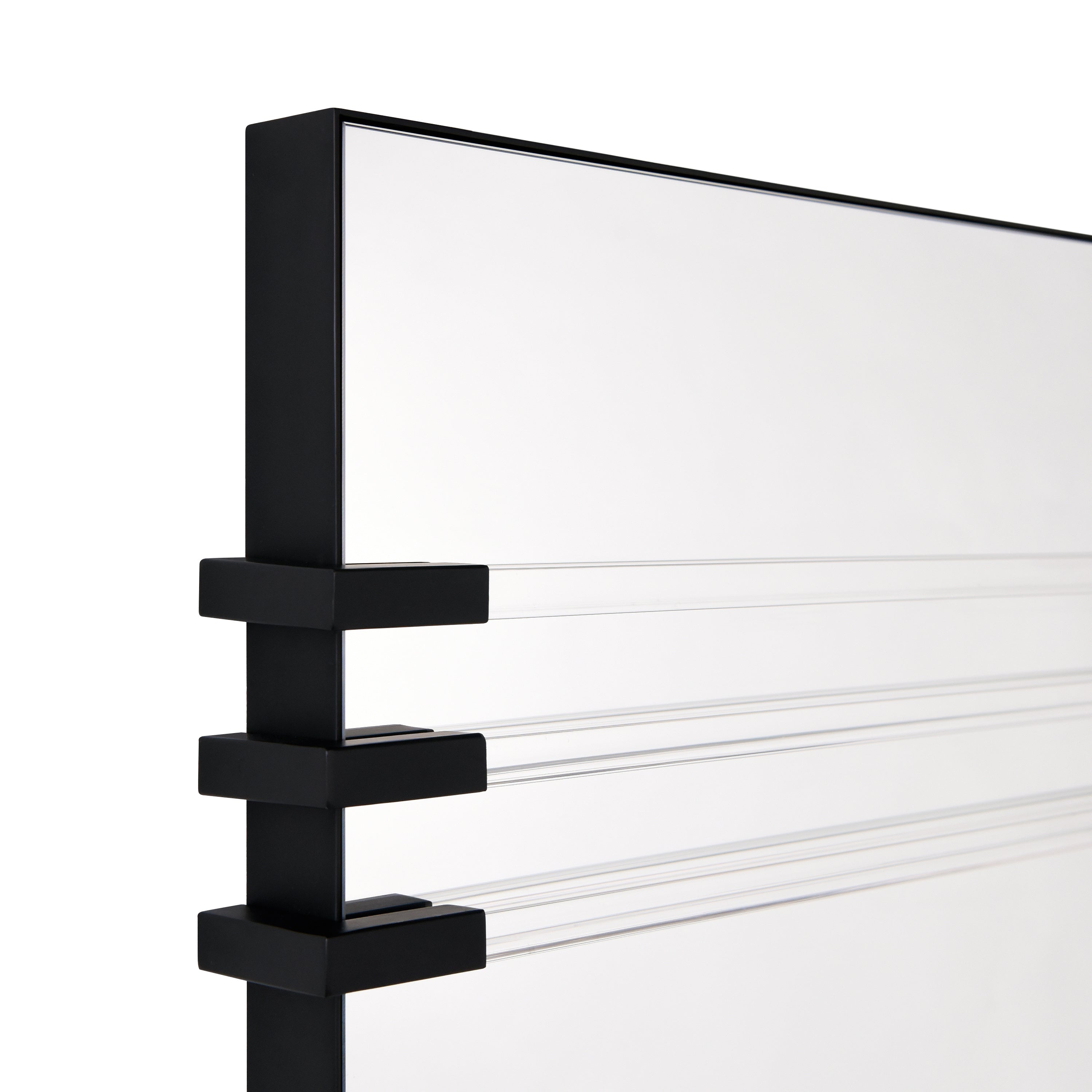 "Acrylic Accent Rectangular Wall Mirror",30"x72" Mirror Featuring Three Clear Acrylic Accent Rails, on a Black Iron Frame