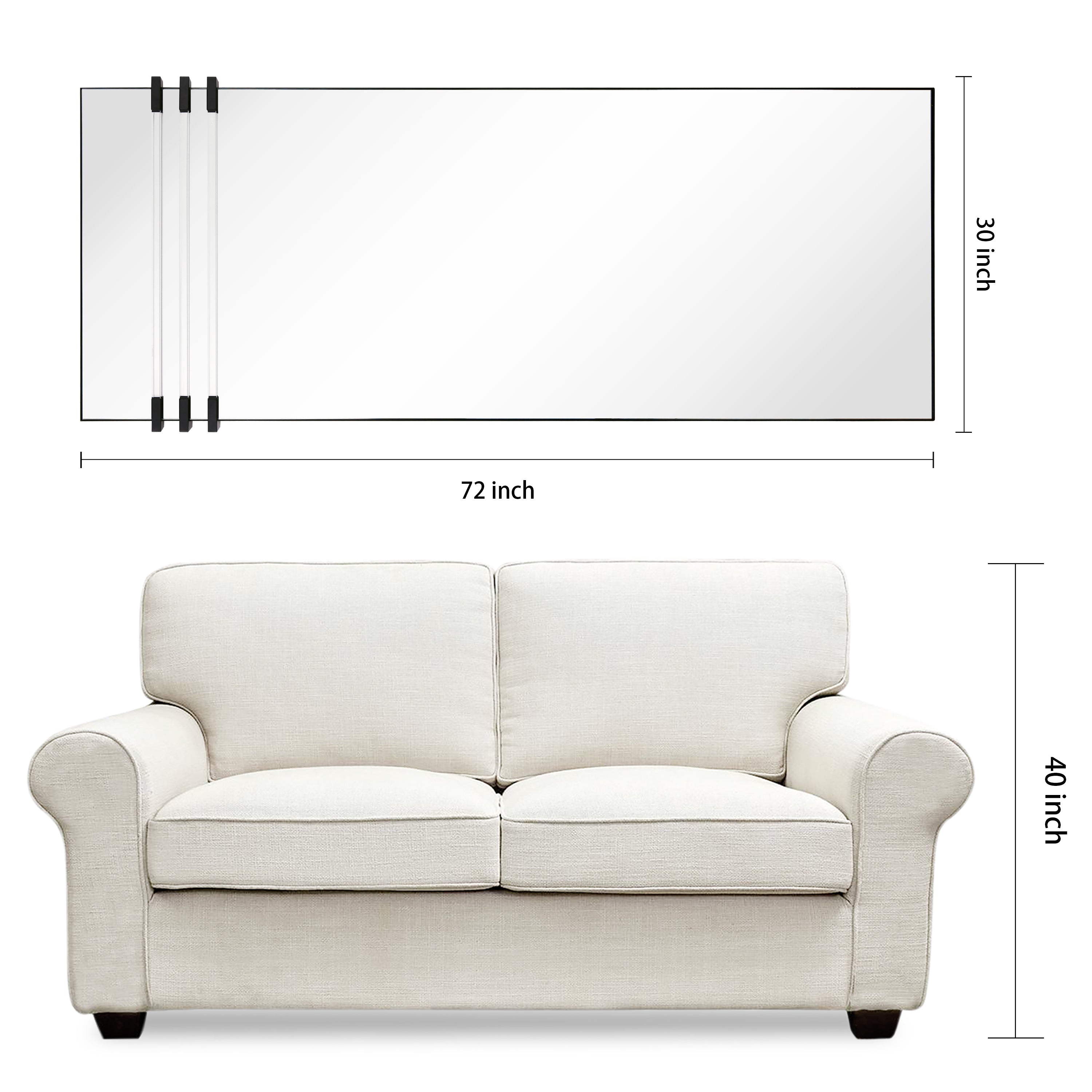 "Acrylic Accent Rectangular Wall Mirror",30"x72" Mirror Featuring Three Clear Acrylic Accent Rails, on a Black Iron Frame