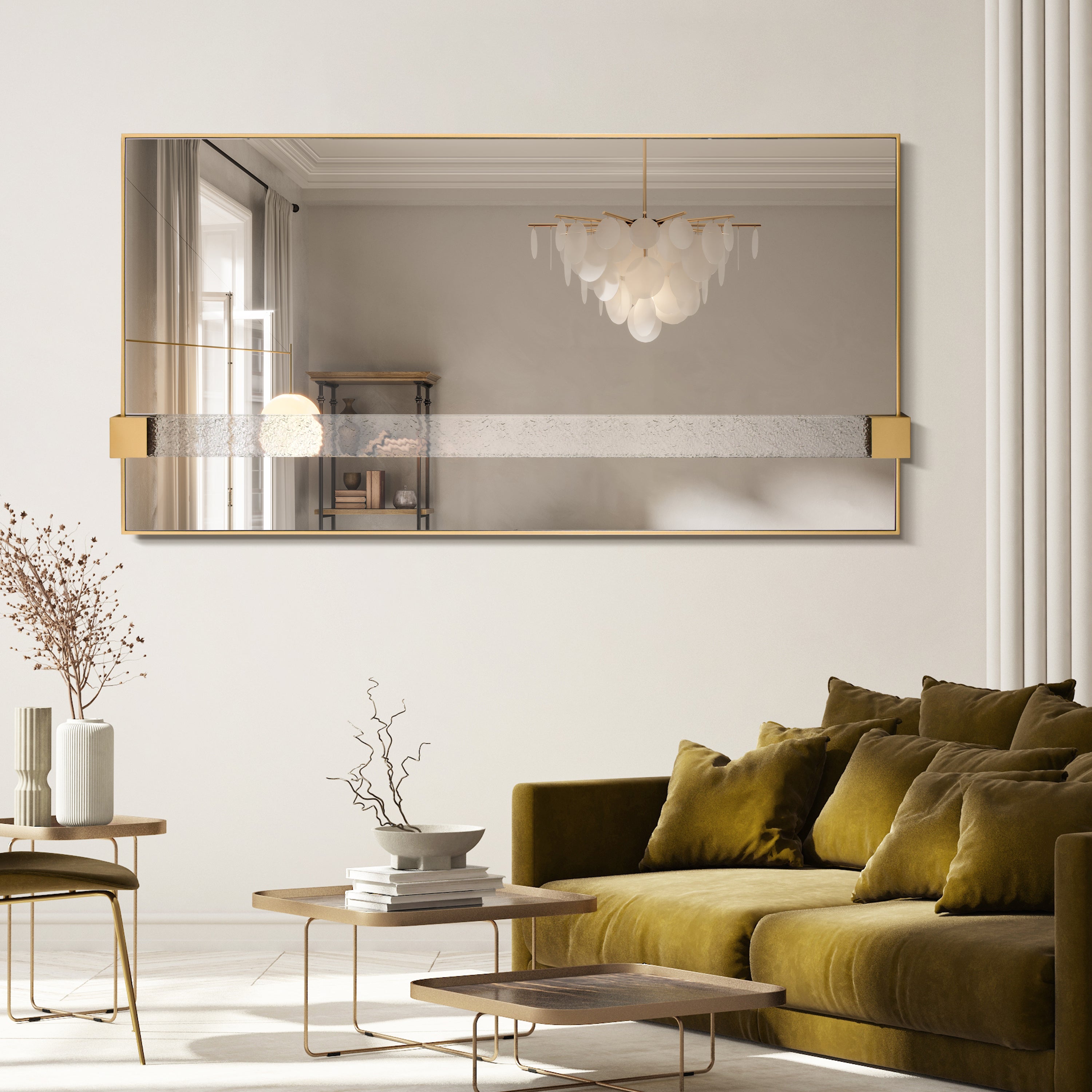 "Gleaming Horizon Wall Mirror" 40"x80" with Textured Acrylic Embellished, on Gold Iron Frame