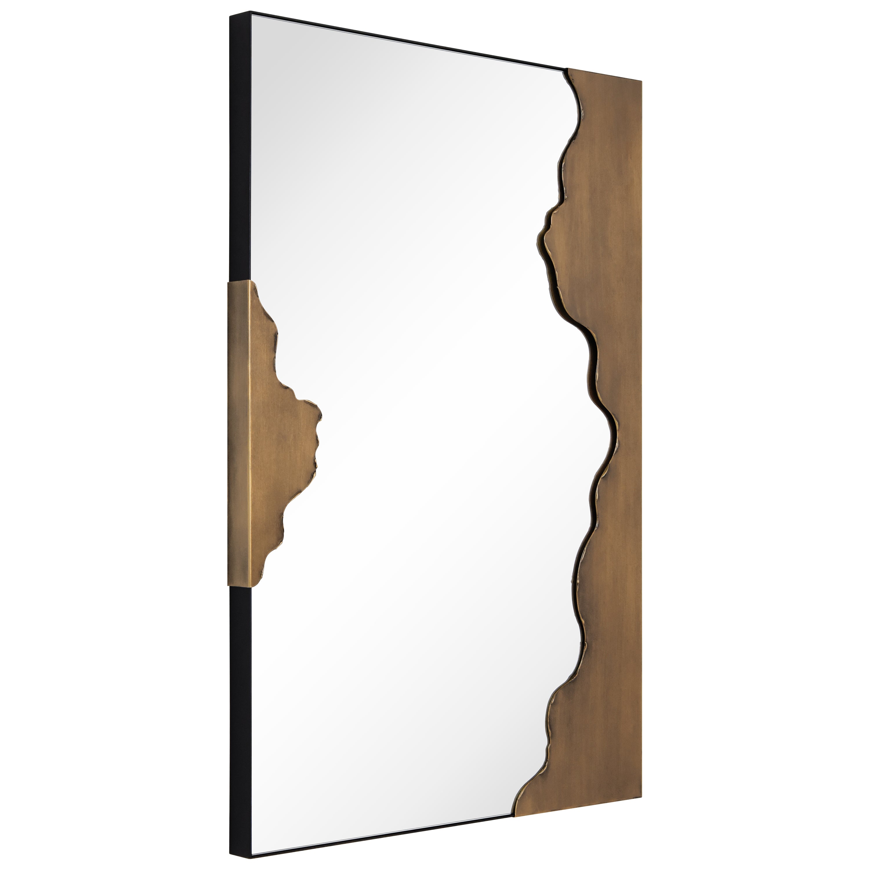 "Antique Gold Edge Tear Rectangular Wall Mirror",24"x36" Mirror Featuring a Brushed Antique Gold Iron Frame with Unique Edge Tear Design Accent