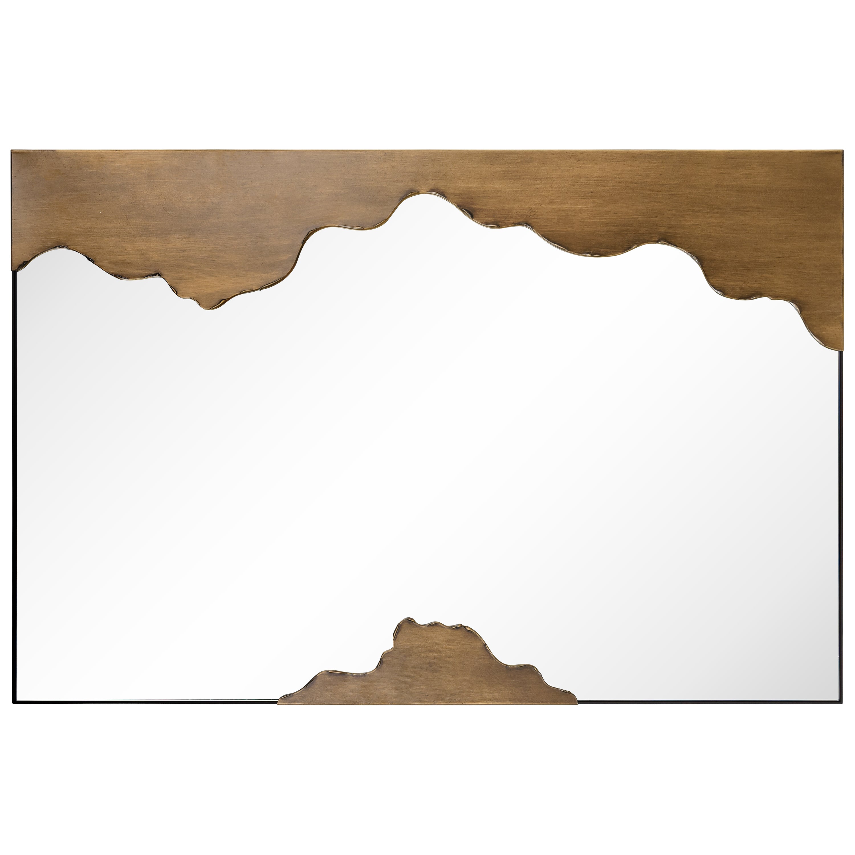 "Antique Gold Edge Tear Rectangular Wall Mirror",24"x36" Mirror Featuring a Brushed Antique Gold Iron Frame with Unique Edge Tear Design Accent