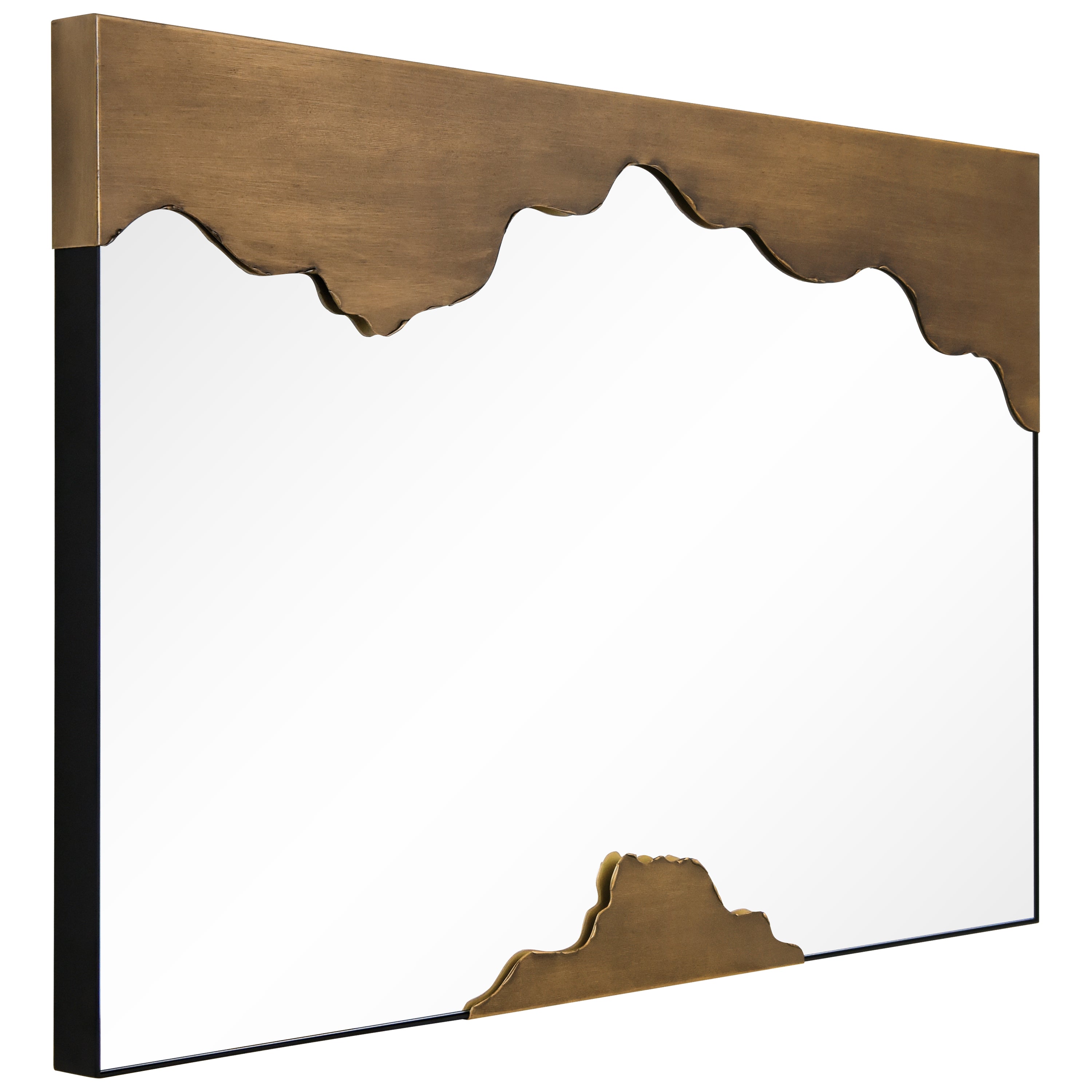 "Antique Gold Edge Tear Rectangular Wall Mirror",24"x36" Mirror Featuring a Brushed Antique Gold Iron Frame with Unique Edge Tear Design Accent