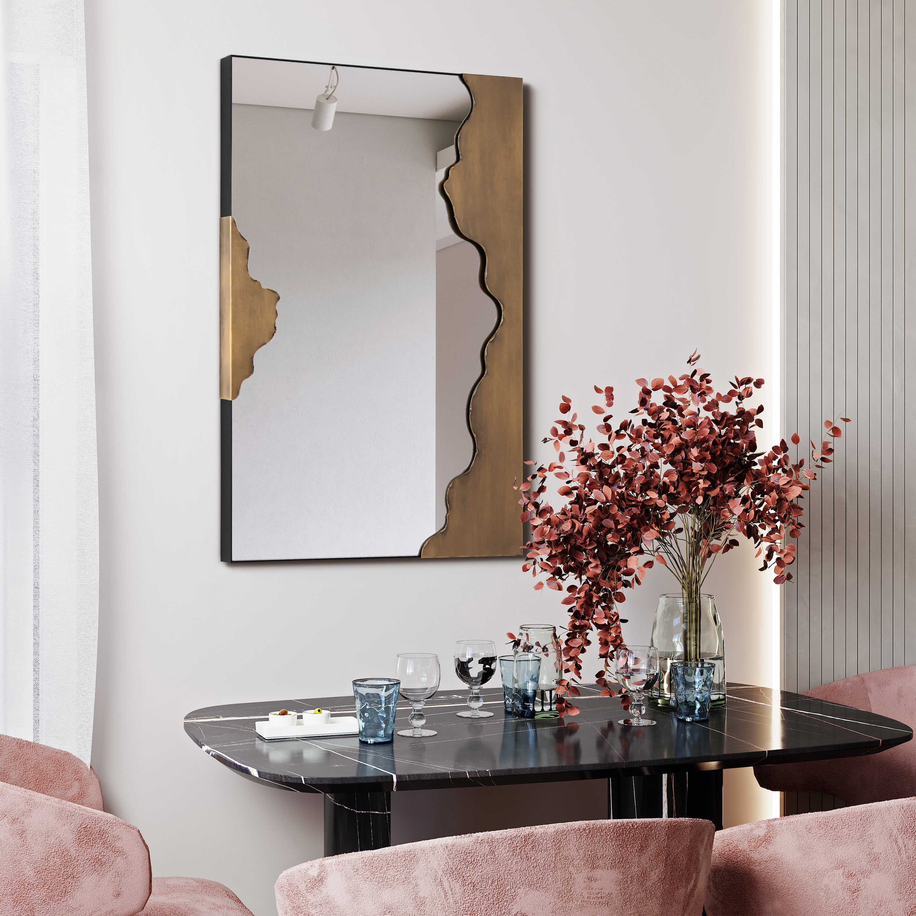 "Antique Gold Edge Tear Rectangular Wall Mirror",24"x36" Mirror Featuring a Brushed Antique Gold Iron Frame with Unique Edge Tear Design Accent