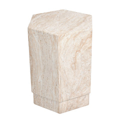 Hexagonal Travertine Stone Finish Italian Design MGO Side Accent Table, size 14.6"x14.6"x18.1", perfect for both indoor and outdoor settings.