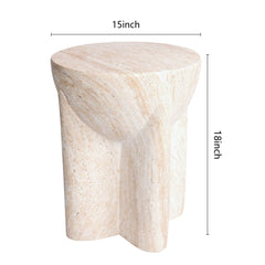 Abstract Travertine Stone Finish Italian Design MGO Side Accent Table, size 15"x15"x18.3", perfect for both indoor and outdoor spaces.