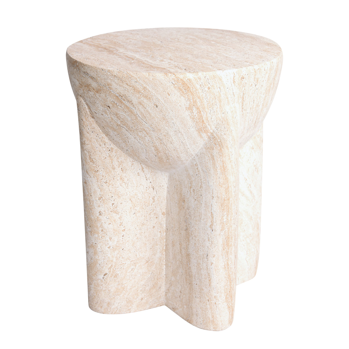 Abstract Travertine Stone Finish Italian Design MGO Side Accent Table, size 15"x15"x18.3", perfect for both indoor and outdoor spaces.