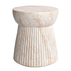 Fluted Travertine Stone Finish Italian Design MGO Side Accent Table, size 14.6"x14.6"x17", perfect for both indoor and outdoor settings.