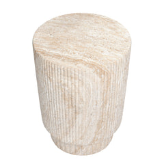 Column Travertine Stone Finish Italian Design MGO Side Accent Table, size 13.3"x13.3"x18.7", perfect for both indoor and outdoor settings.