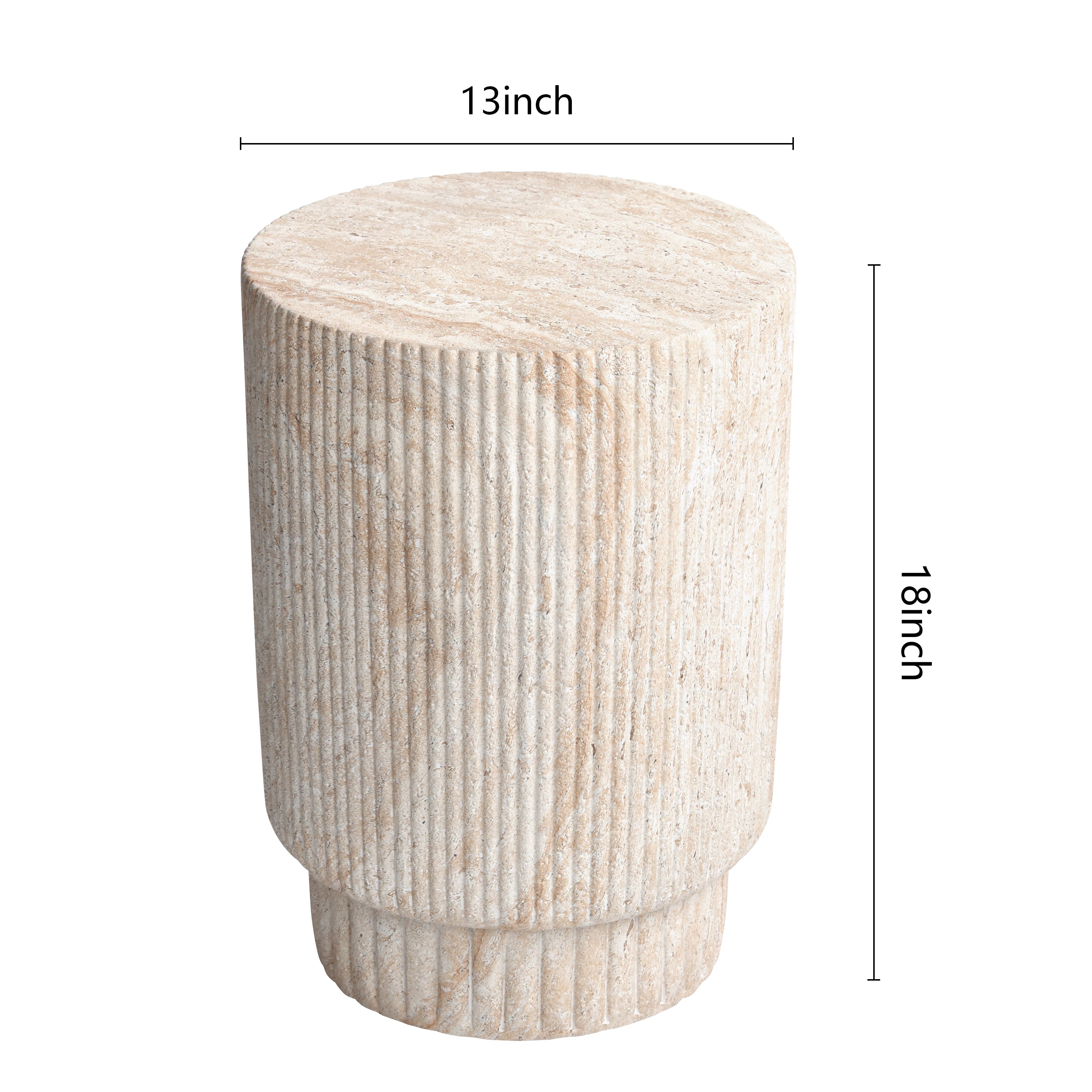 Column Travertine Stone Finish Italian Design MGO Side Accent Table, size 13.3"x13.3"x18.7", perfect for both indoor and outdoor settings.