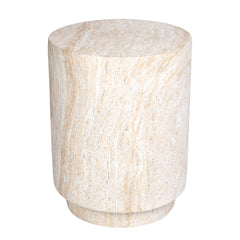 Cylinder Travertine Stone Finish Italian Design MgO Side Accent Table, size 14.2"x14.2"x18.3" perfect for both indoor and outdoor settings.