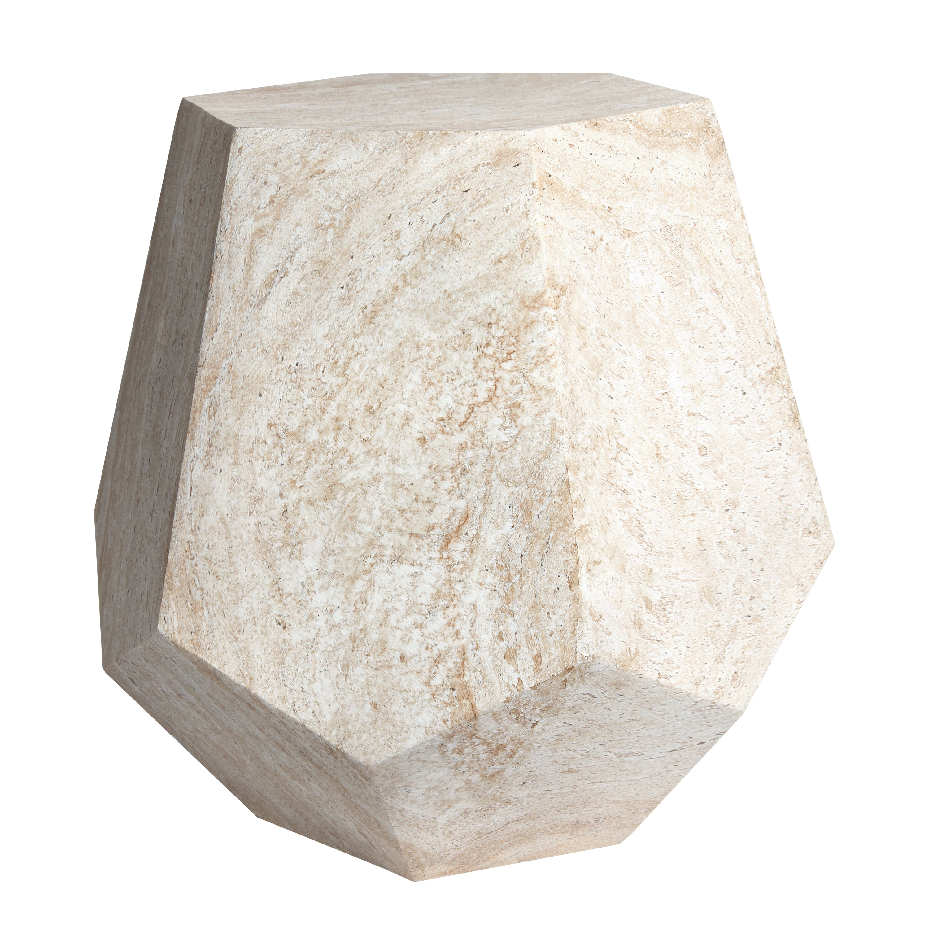 Geaometric Travertine Stone Finish Italian Design MGO Side Accent Table,size 19.6"x19.6"x18.9" perfect for both indoor and outdoor settings.