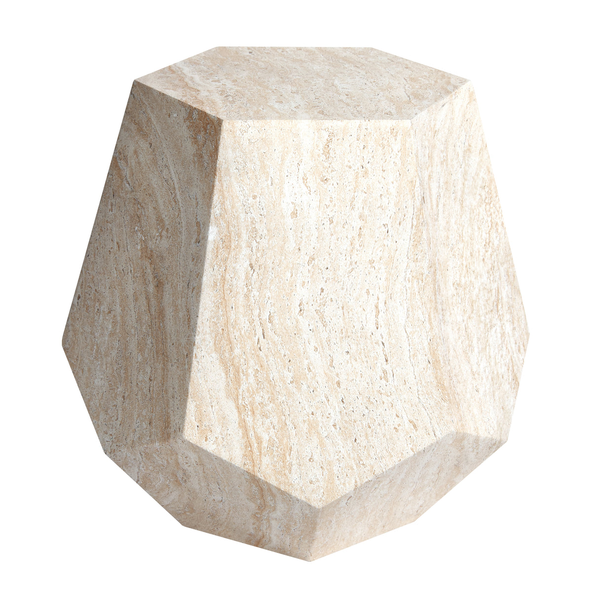 Geaometric Travertine Stone Finish Italian Design MGO Side Accent Table,size 19.6"x19.6"x18.9" perfect for both indoor and outdoor settings.