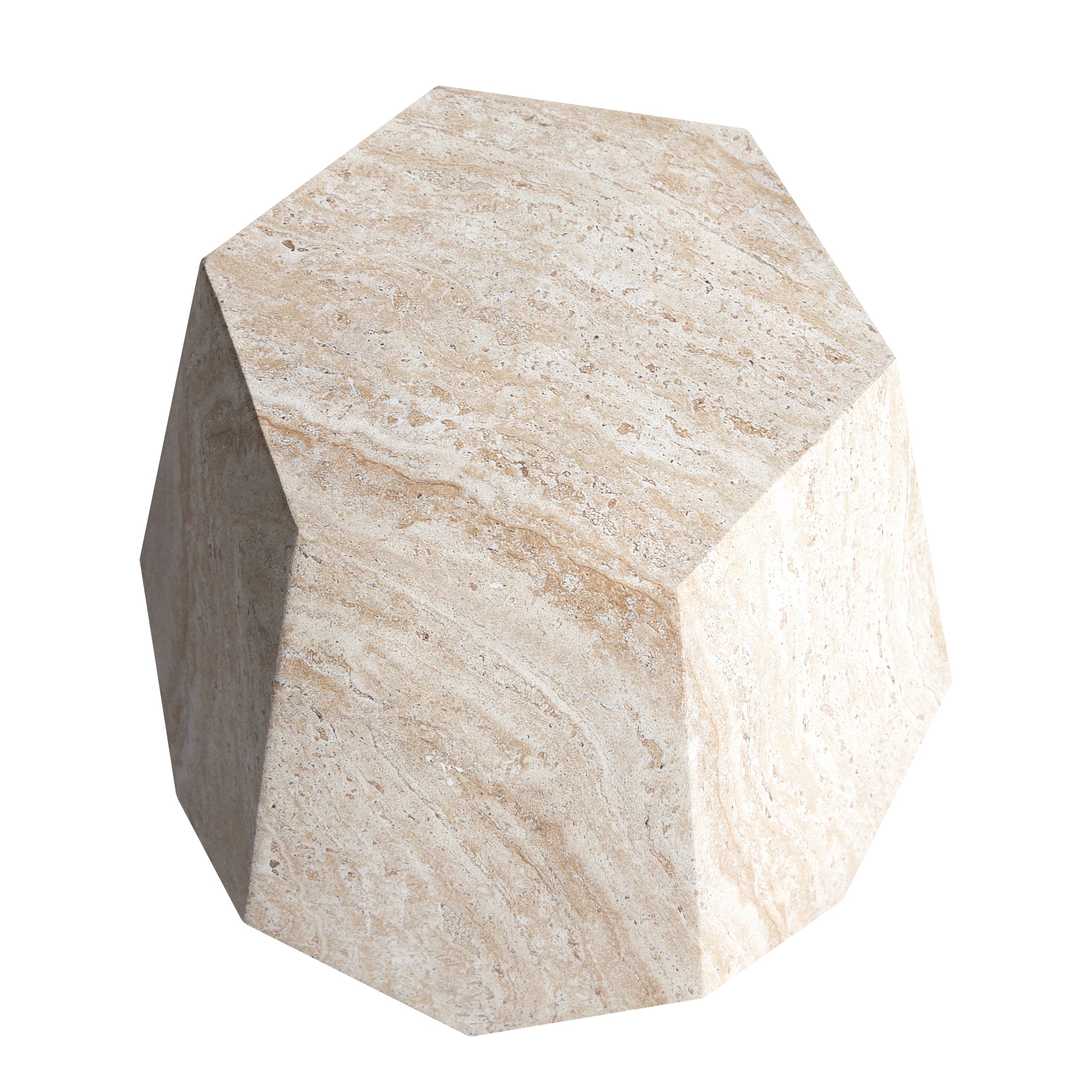 Geaometric Travertine Stone Finish Italian Design MGO Side Accent Table,size 19.6"x19.6"x18.9" perfect for both indoor and outdoor settings.