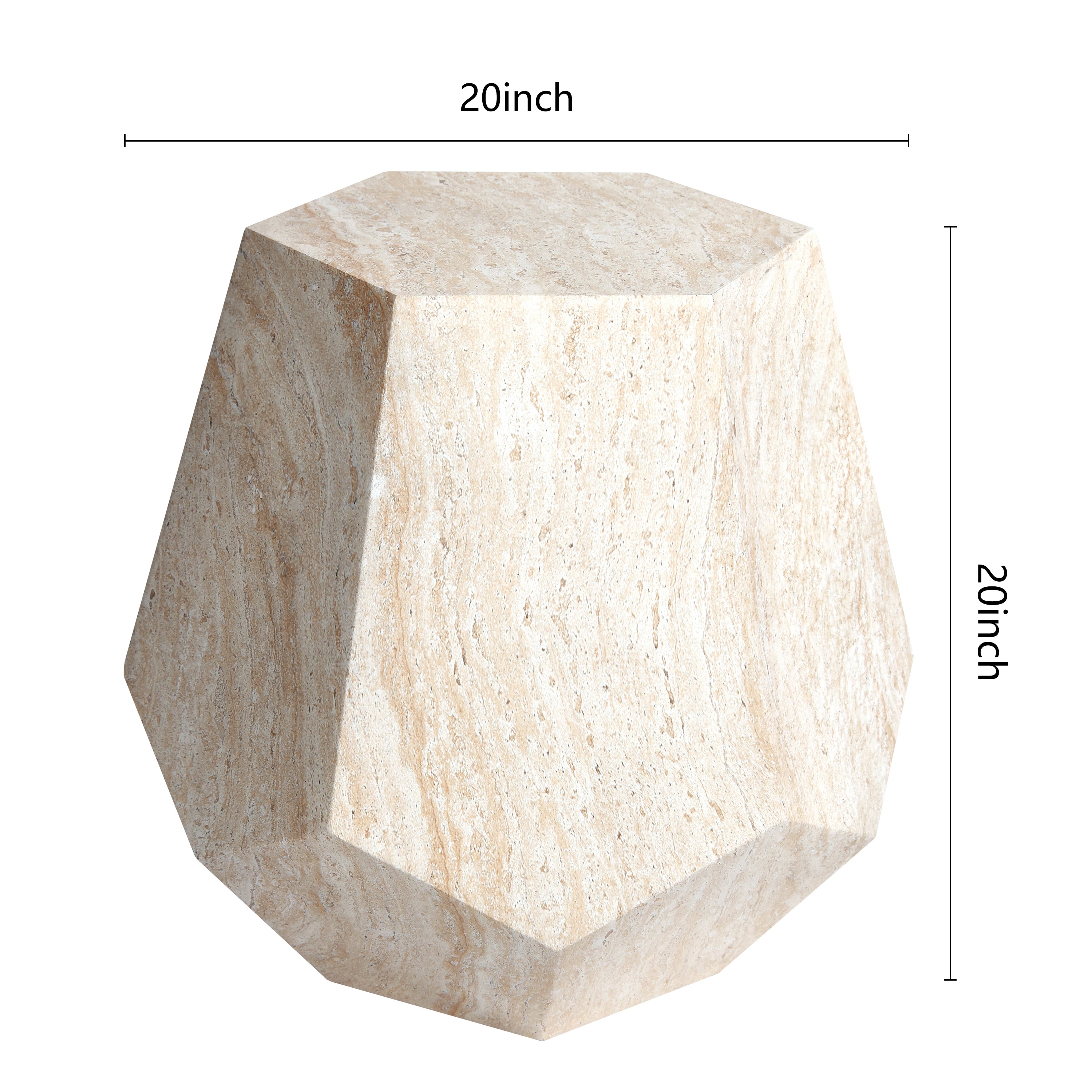 Geaometric Travertine Stone Finish Italian Design MGO Side Accent Table,size 19.6"x19.6"x18.9" perfect for both indoor and outdoor settings.