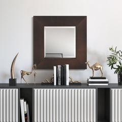 Bronze on Black Metallic Shagreen Leather Framed Beveled Mirror - While quantities last.