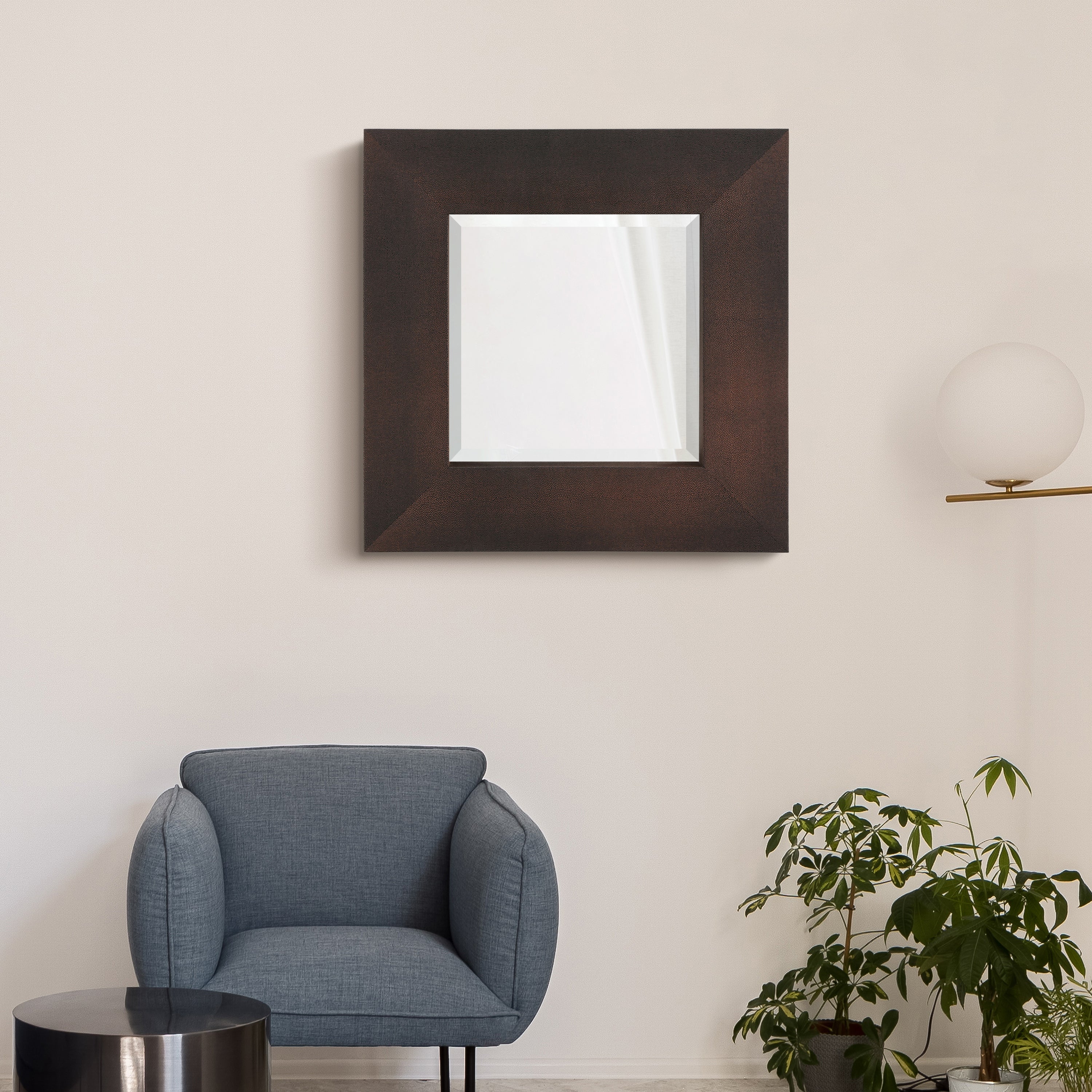 Bronze on Black Metallic Shagreen Leather Framed Beveled Mirror - While quantities last.