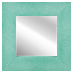 Teal Shagreen Leather Framed Beveled Mirror