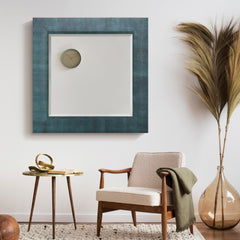 Black on Blue Metallic Shagreen Leather Framed Beveled Mirror