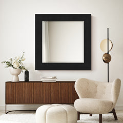 Black on Black Metallic Shagreen Leather Framed Beveled Mirror