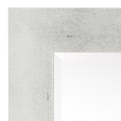 Silver on White Metallic Shagreen Leather Framed Beveled Mirror