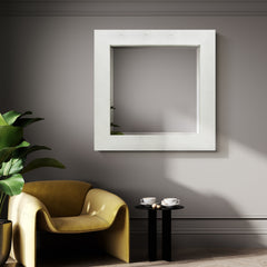 Silver on White Metallic Shagreen Leather Framed Beveled Mirror