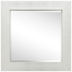 Silver on White Metallic Shagreen Leather Framed Beveled Mirror