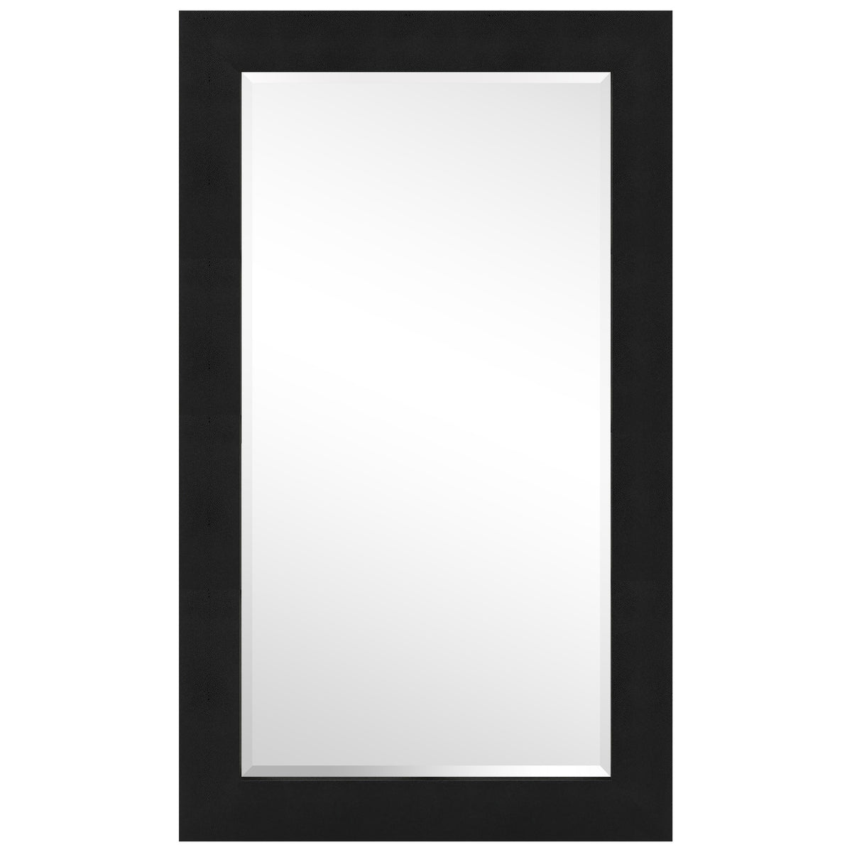 Black on Black Metallic Shagreen Leather Framed Beveled Mirror