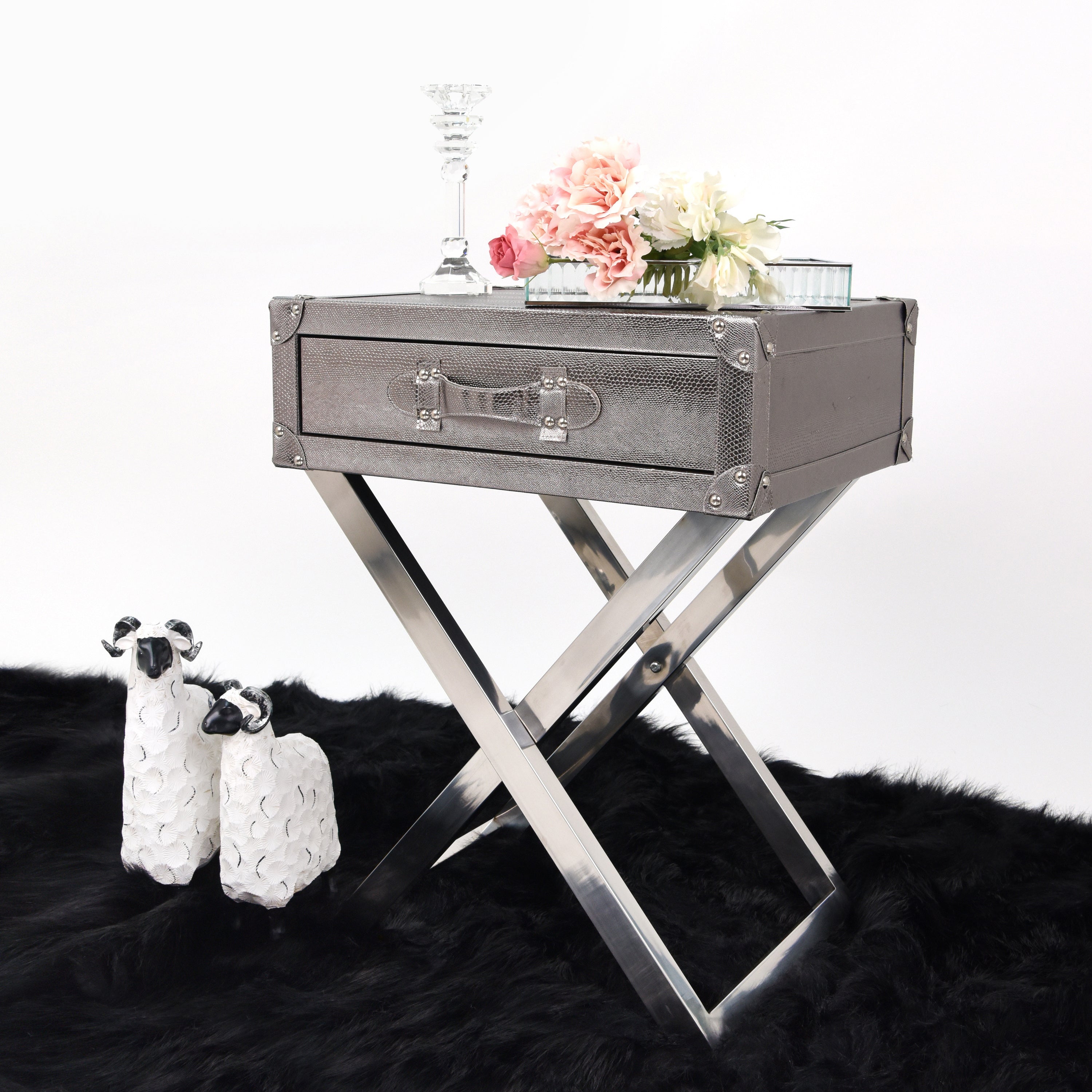 Silver Lizard Leather Side Table - Discontinued, while supplies last