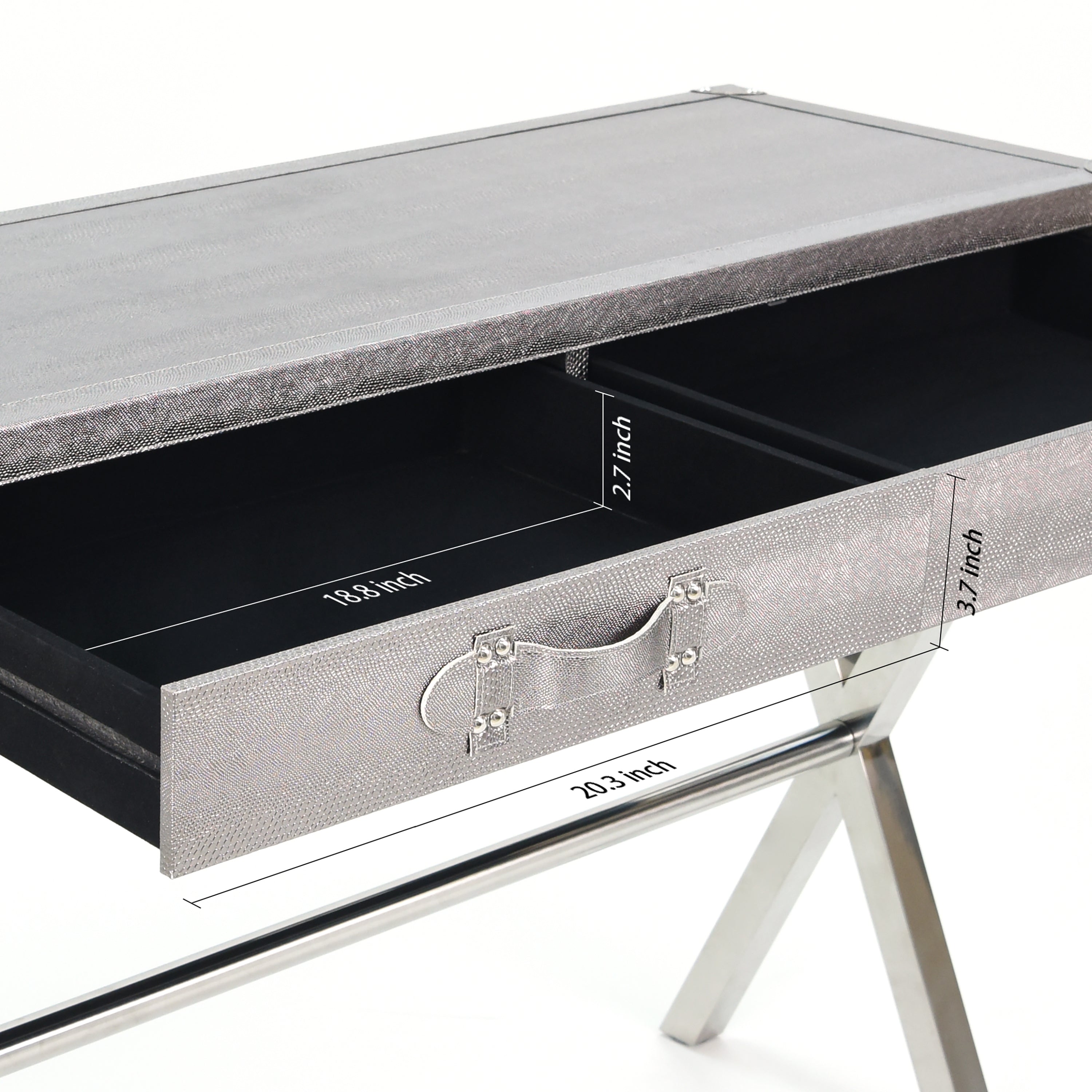 Silver Metallic Lizard Leather Console - Discontinued, while supplies last