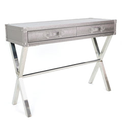 Silver Metallic Lizard Leather Console - Discontinued, while supplies last