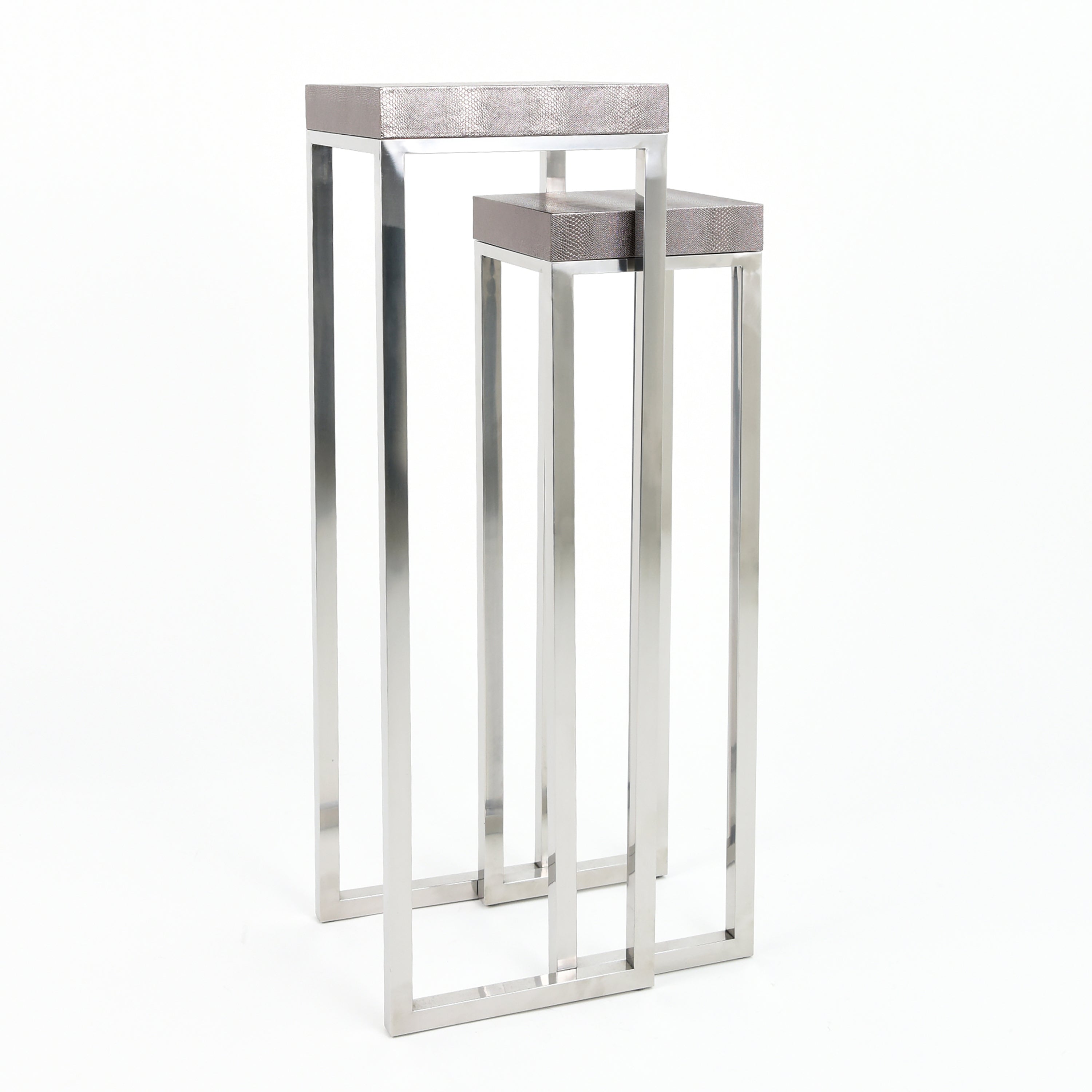 Silver Metallic Lizard Leather Tall Nesting Tables - Discontinued, while supplies last