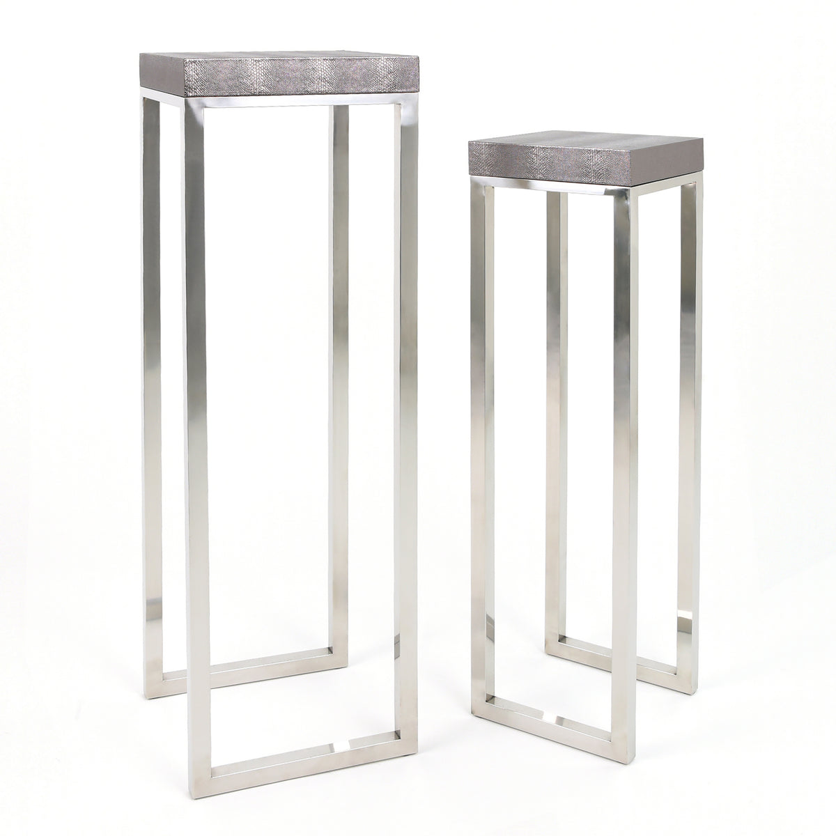 Silver Metallic Lizard Leather Tall Nesting Tables - Discontinued, while supplies last