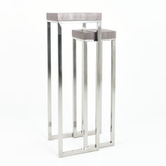 Silver Metallic Lizard Leather Tall Nesting Tables - Discontinued, while supplies last