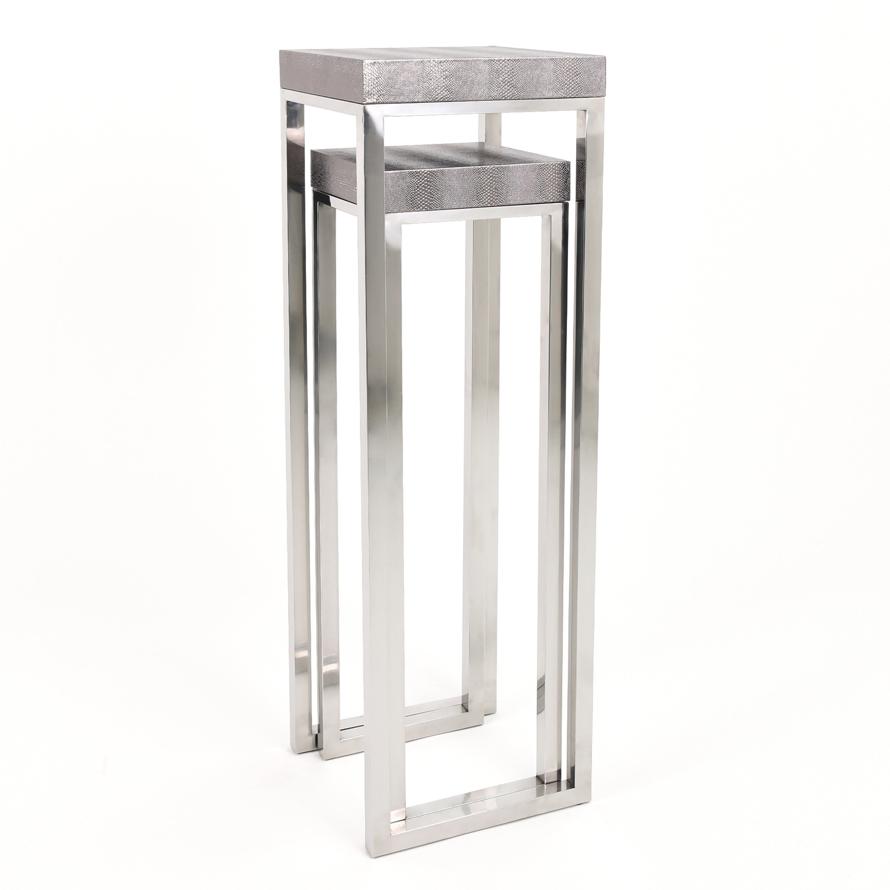 Silver Metallic Lizard Leather Tall Nesting Tables - Discontinued, while supplies last