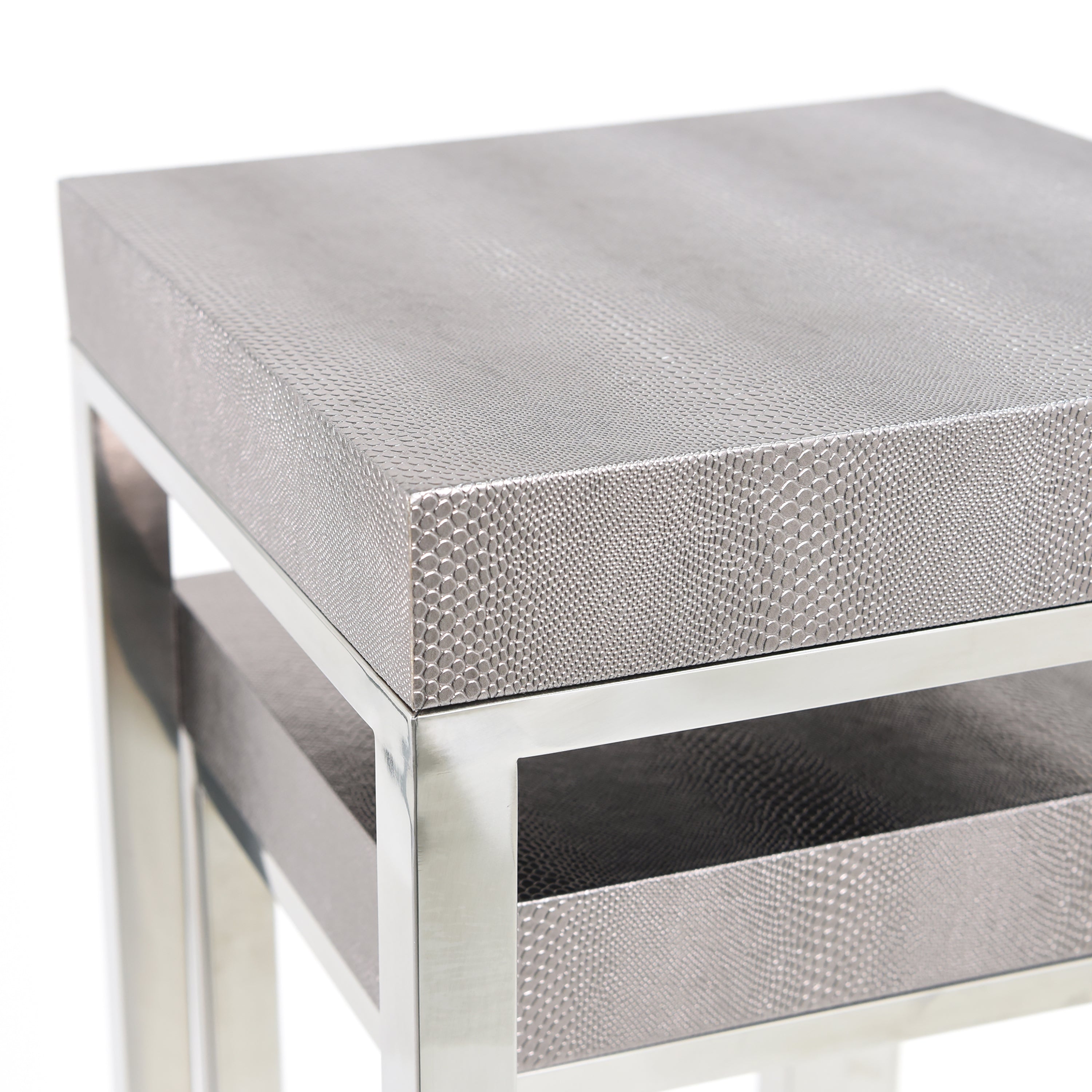 Silver Metallic Lizard Leather Tall Nesting Tables - Discontinued, while supplies last